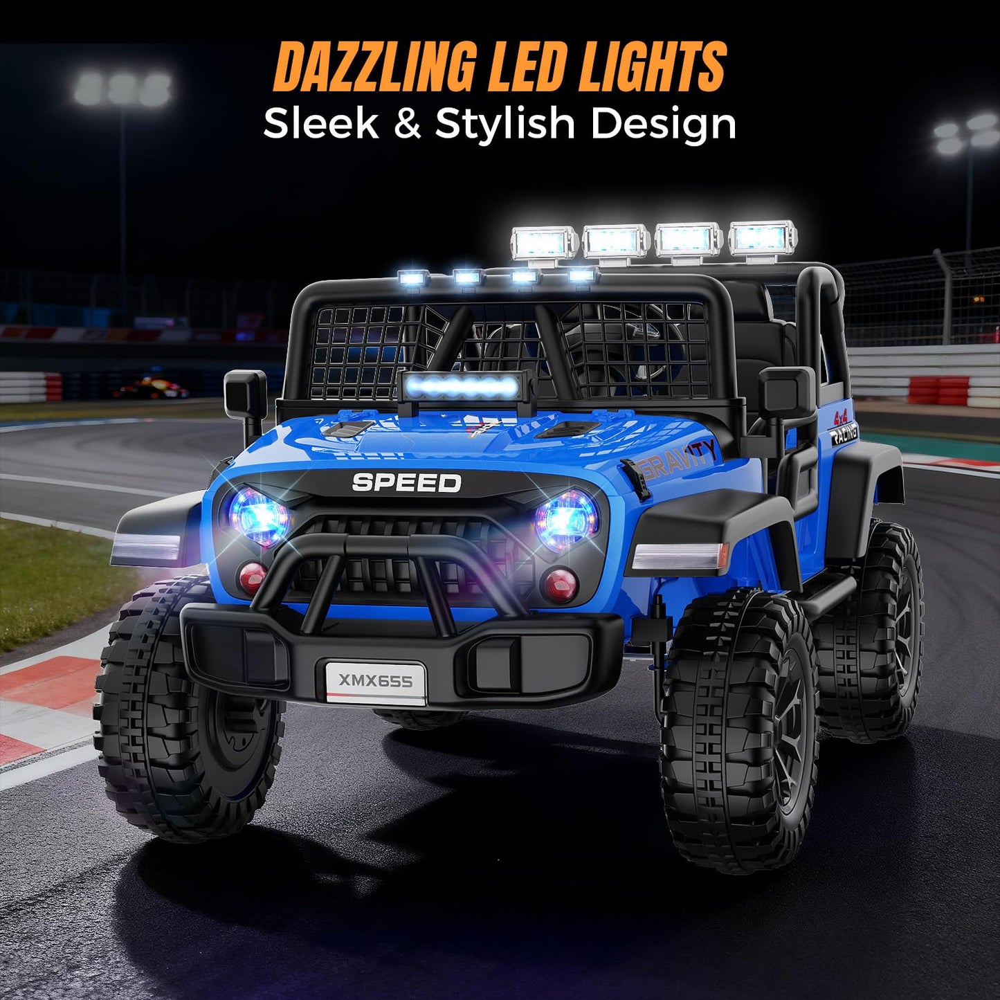 Hikole 24V 2 Seater Ride On Car for Kids with Remote Control, 4X4 400W XL Power Truck Wheels with 20" Wide Seat, Soft Start, 3 Speeds, Music, Bluetooth, 24 Volt Ride On Toys for Girls Boys 3-8, Blue