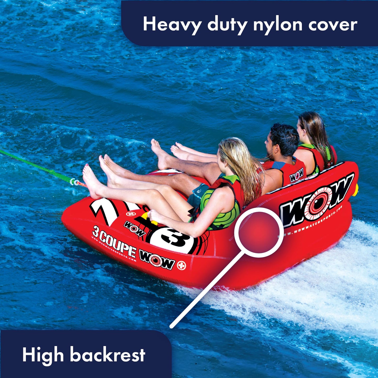 WOW Sports Coupe Cockpit Towable Tube for Boating – 3 Person 510 lbs Capacity – Inflatable Boat Tube for Water Sports – Youth & Adults