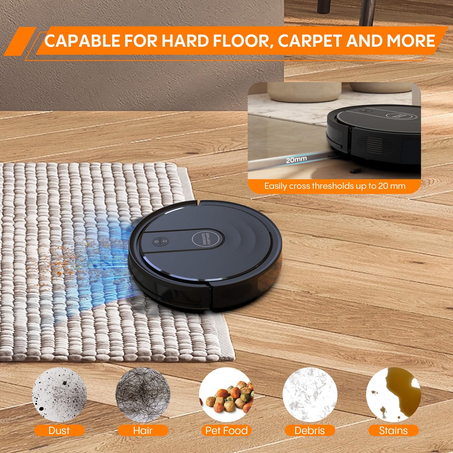 Robot Vacuum and Mop Combo, 3-in-1 Robot Vacuum Cleaner with 5000Pa, Smart Navigation Robotic Vacuums with Multi-Surface Cleaning, 2.87" Super Slim, Wi-Fi/App/Alexa, for Pet Hair Hard Floors Carpet
