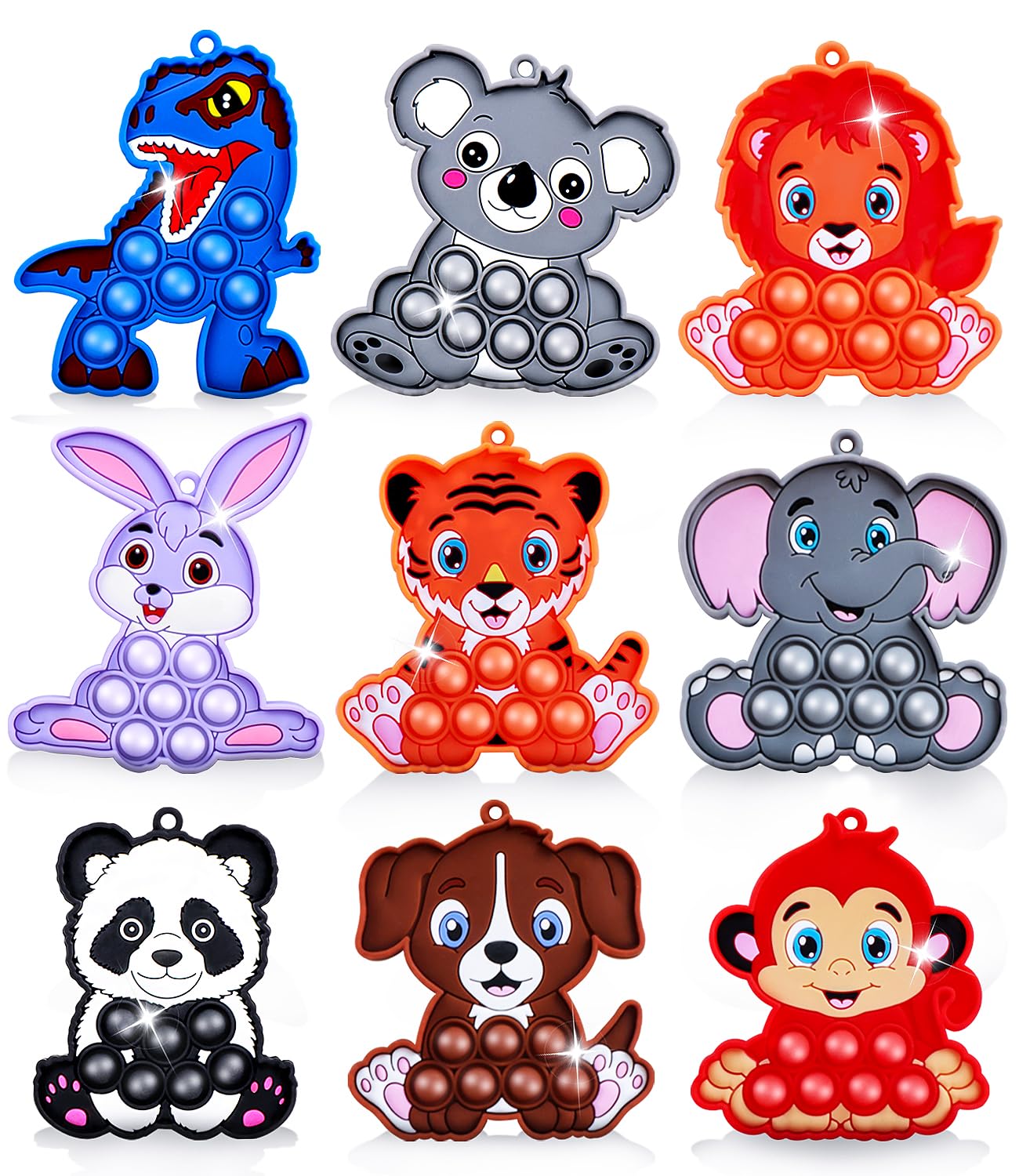 9PCS Animal Pop Fidget Toys, Sensory Fidget Toys for Kids Toddlers, Airplane Car Travel Activities Essential, Birthday Gifts for Boys Girls, Fidgets for Classroom
