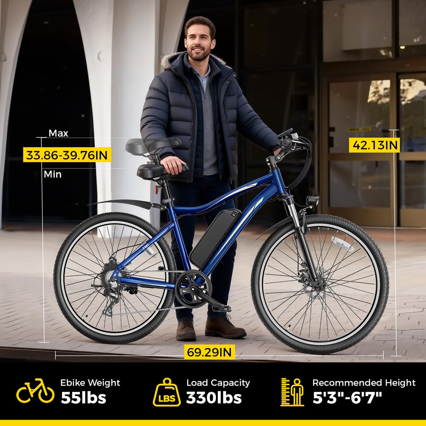 YOLOWAY Electric Bikes for Adults, 27.5" E Bikes for Adults with 1200W Peak Motor, 28 MPH, 50+ Miles Range Electric Bicycle, E Mountain Bike with 48V 10.4AH Removable Battery (deep Blue)