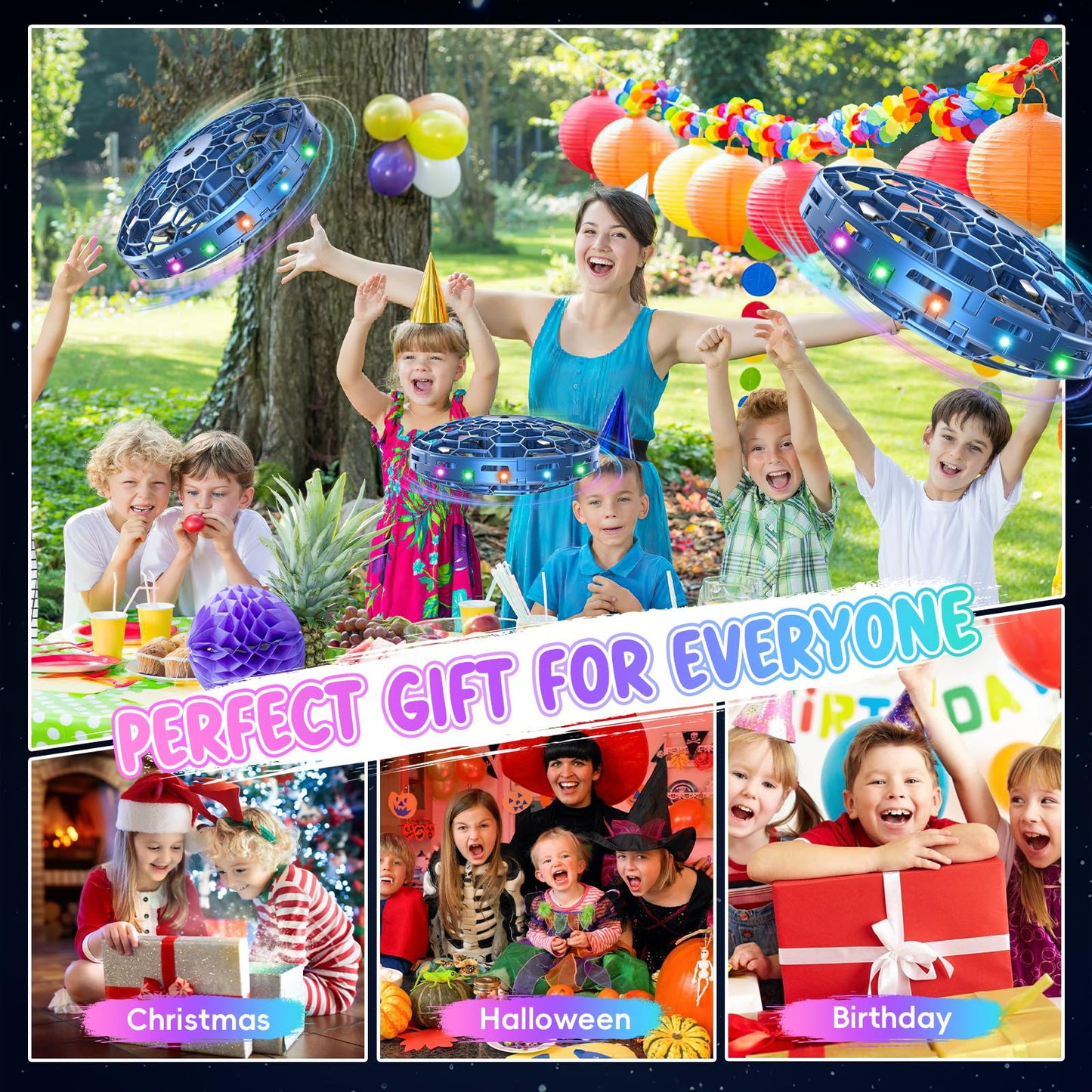 TSM005 Mini Drone for Kids,Hand Operated UFO Toy with LED, Easy Indoor Outdoor Flying Toys,Flying Orb Ball UFO Drone for Kids 6-8-12,Cool Christmas Birthday Gifts for Boys Girls(Blue and Purple)