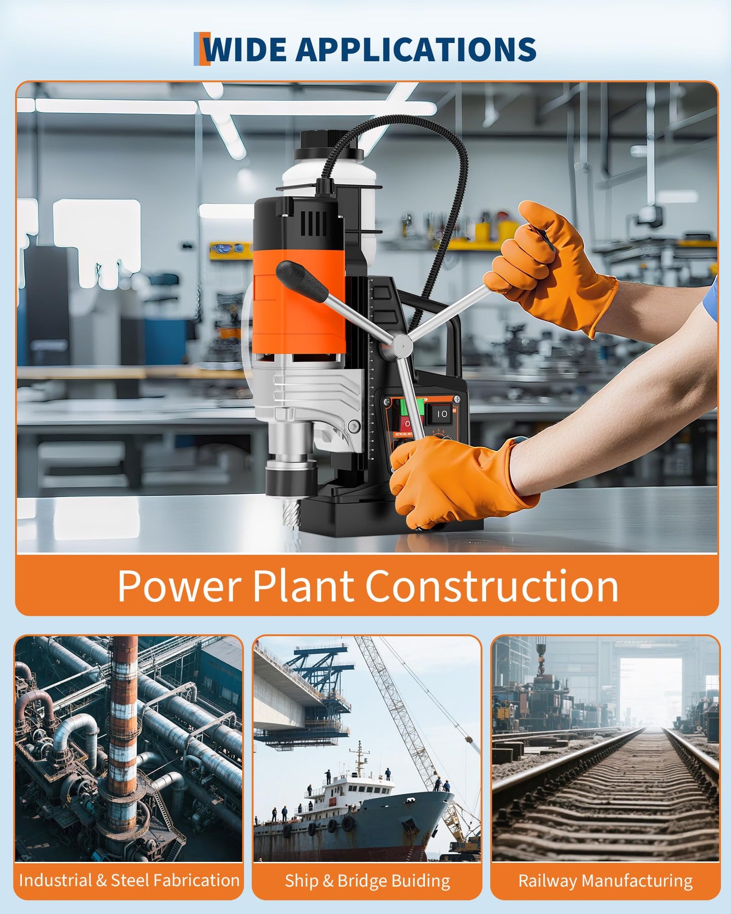 Magnetic Drill, 1850W 2" Boring Diameter, 2922Lbf Power Portable Magnetic, 810 PRM, Variable Speed with Reversible，with 10Pcs Drill Bits 3Pcs Twist Drill and 1Pcs Plastic Box for Metal Surface