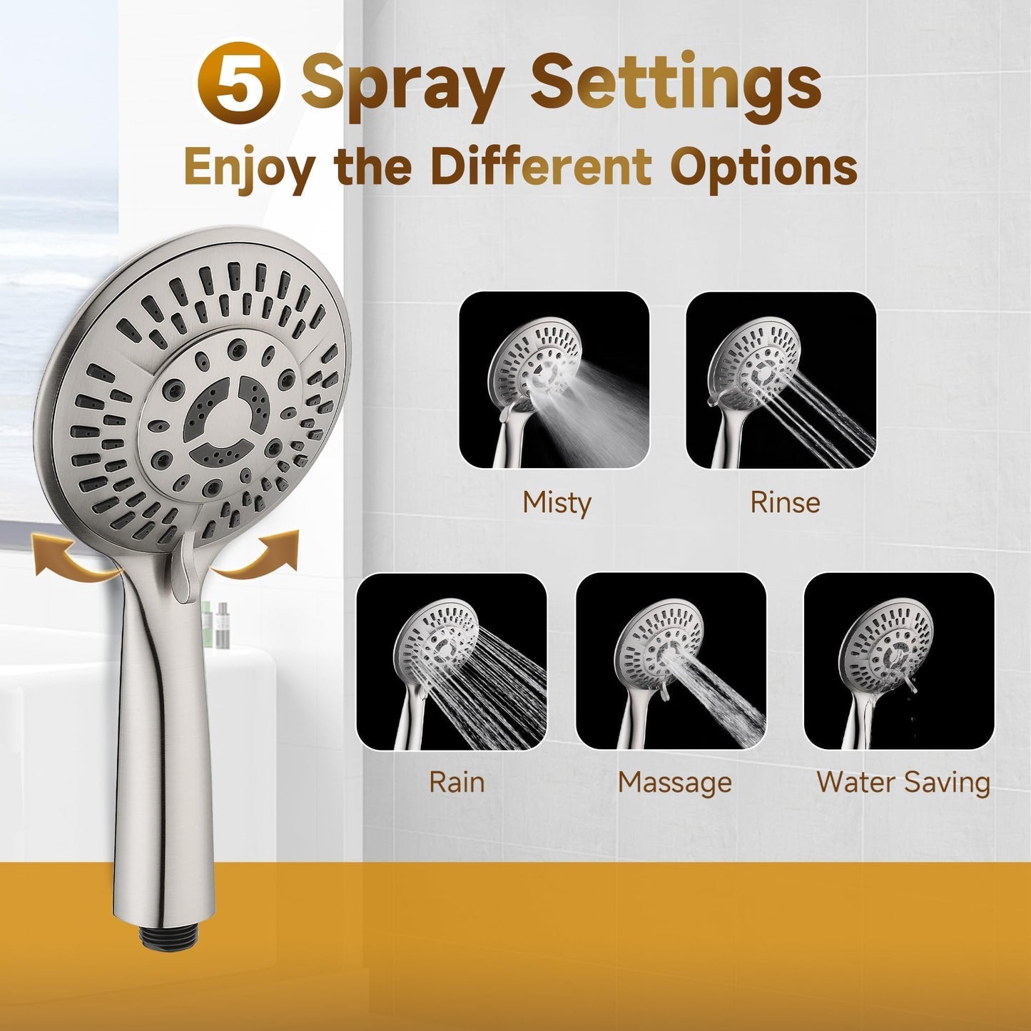 BRIGHT SHOWERS Rain Shower Heads System - 9 Inch Rainfall Shower Head and Handheld Shower Head with Height Adjustable Holder, Solid Brass Rail and 60" Long Stainless Steel Shower Hose, Brushed Nickel