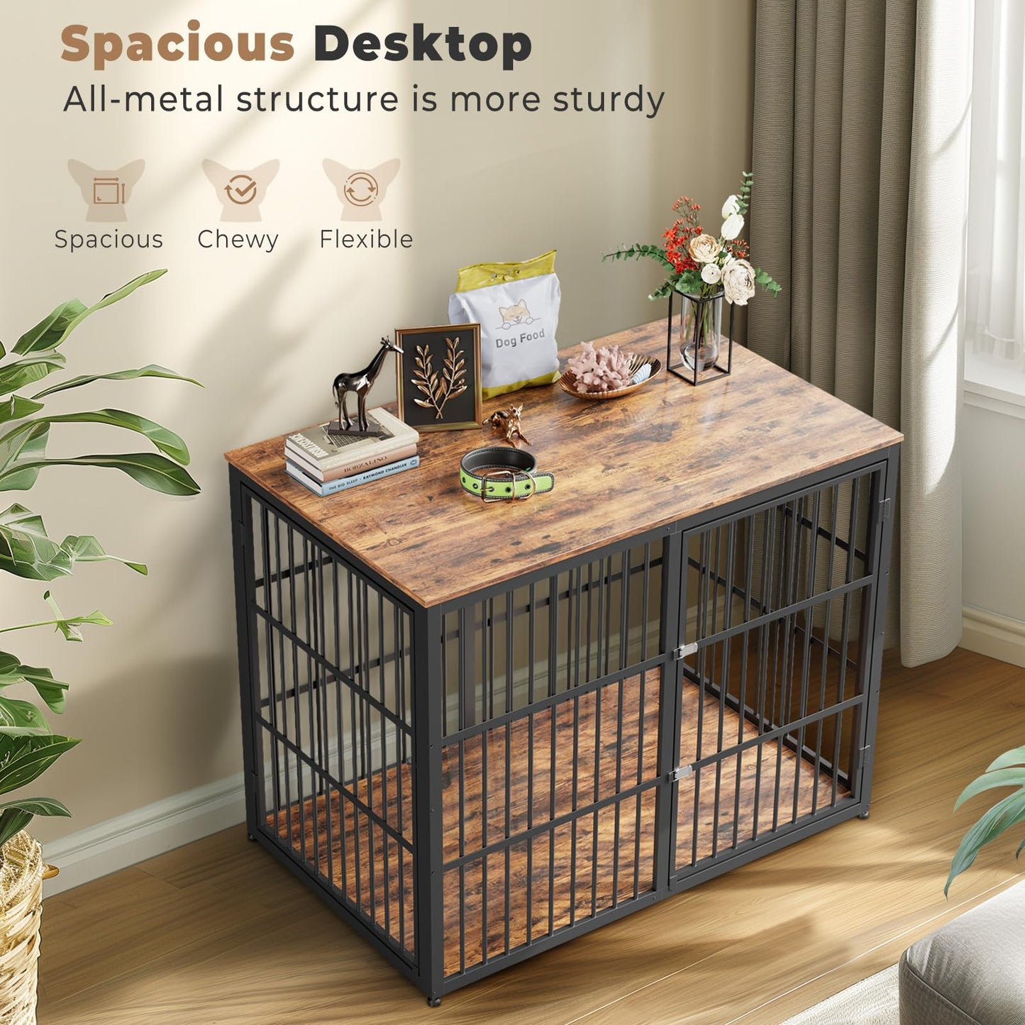 Lyromix 48'' XXL Dog Crate Furniture with 3 Doors,Wooden Crate End Table Heavy Duty Indoor Combination Cage for Medium to Large Dogs, Multiple Units Can be Combined