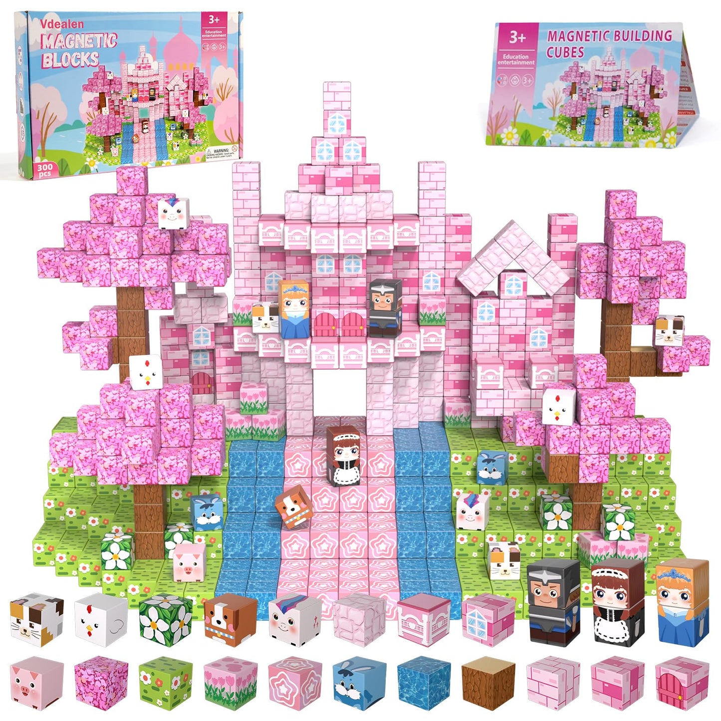Vdealen 300 PCS Magnetic Blocks-Magnetic Building Blocks, Stacking Magnetic Cubes Toy for Kids, STEM Montessori Sensory Toys for Boys and Girls Age 3 4 5 6 7 8 9 10 11 12 Christmas Birthday Gift