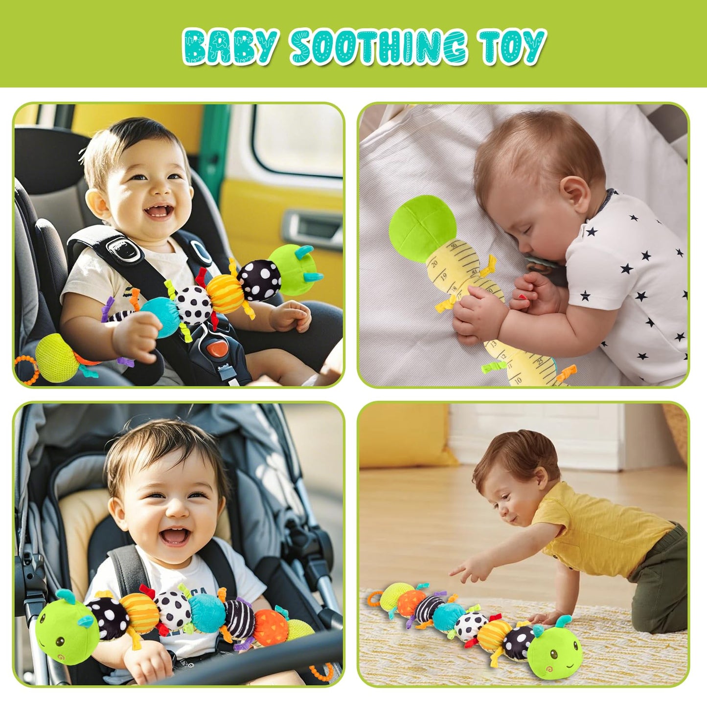 Baby Stuffed Animal Toys for 0-6 6-12 Months, Baby Musical Caterpillar Tummy Time Toys for Babies 3 6 9 12 18 Months, Newborn Infant Sensory Toys Gifts for 1 2 Year Old Boys Girls