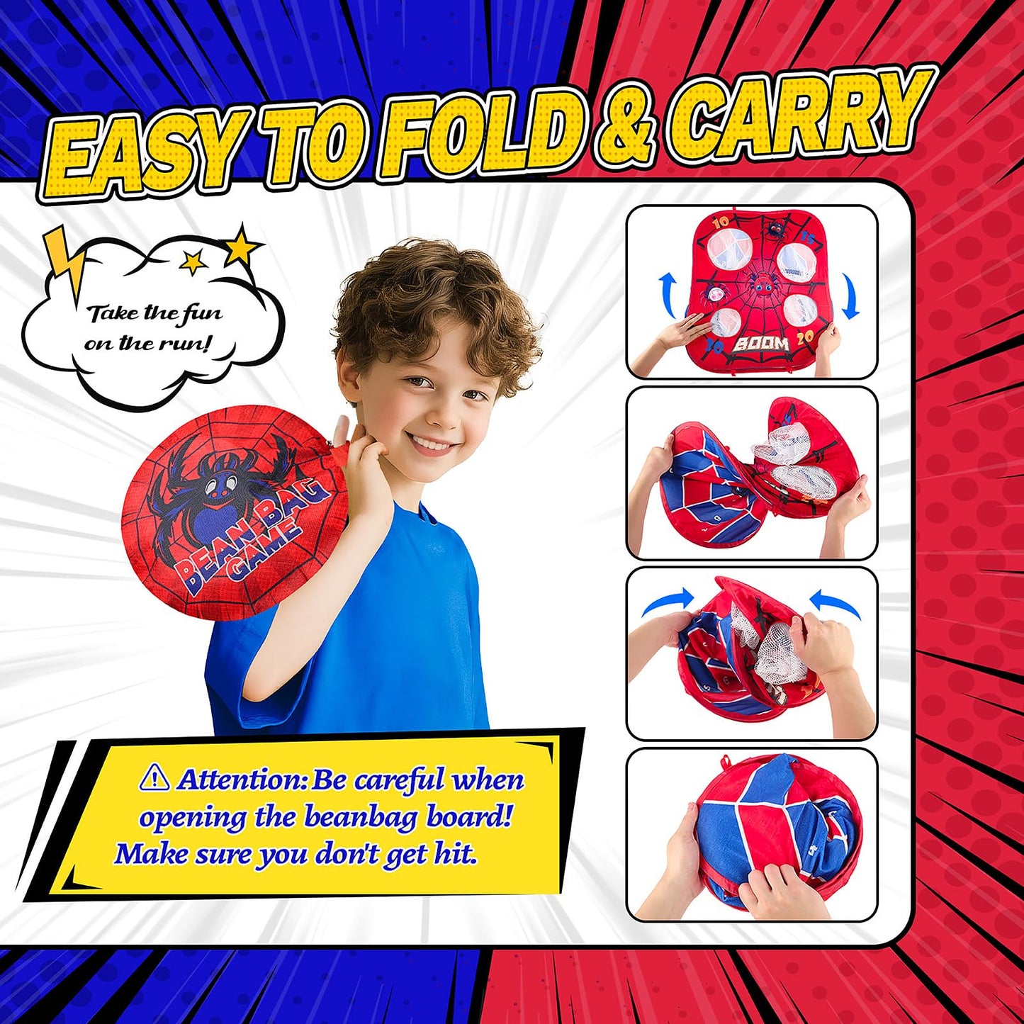 Spider Bean Bag Toss Game, 3-in-1 Cornhole Board Outdoor Toys for Kids, Family Party Activity Toddler Yard Backyard Beach Lawn Party Camping Game Toys for 3 4 5 6 7 8 Year Old Boys Girls Birthday Gift