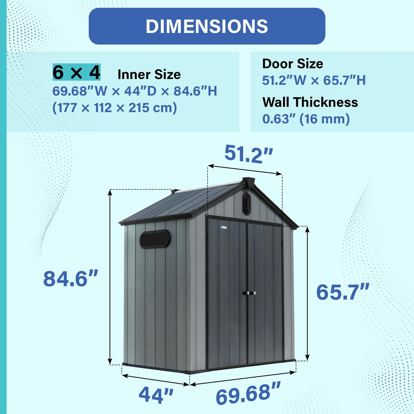 Plexalife 6×4 Heavy-Duty Outdoor Resin Plastic Storage Shed for Garden, Backyard, Patio, Lawn, with Windows, Double Doors, Ventilation and Solar Lighting, Weatherproof, Light Grey