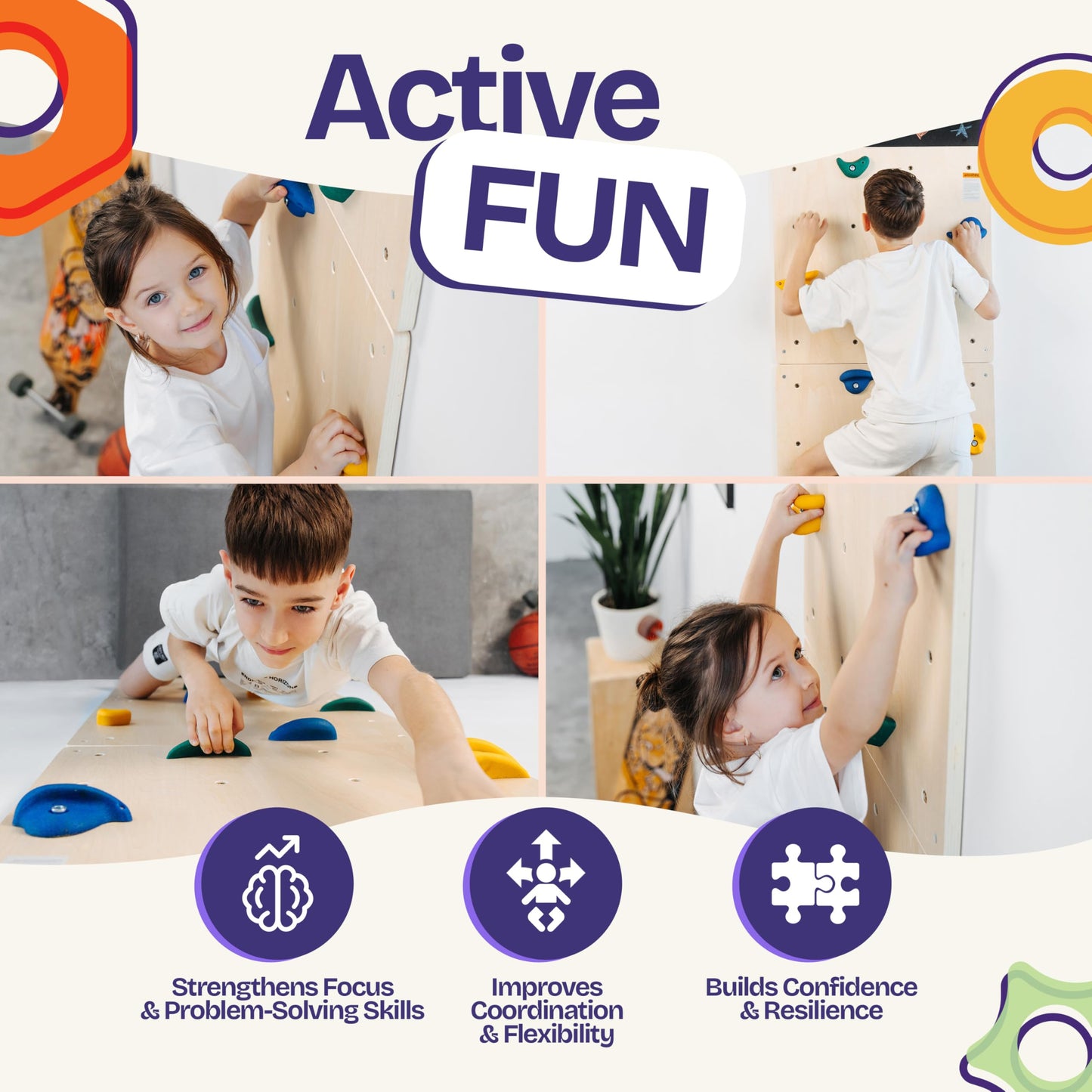 ComfyBumpy Swedish Ladder & Climbing Wall Jungle Gym for Kids, Wall-Mounted Indoor Climbing System (2-Piece Set)