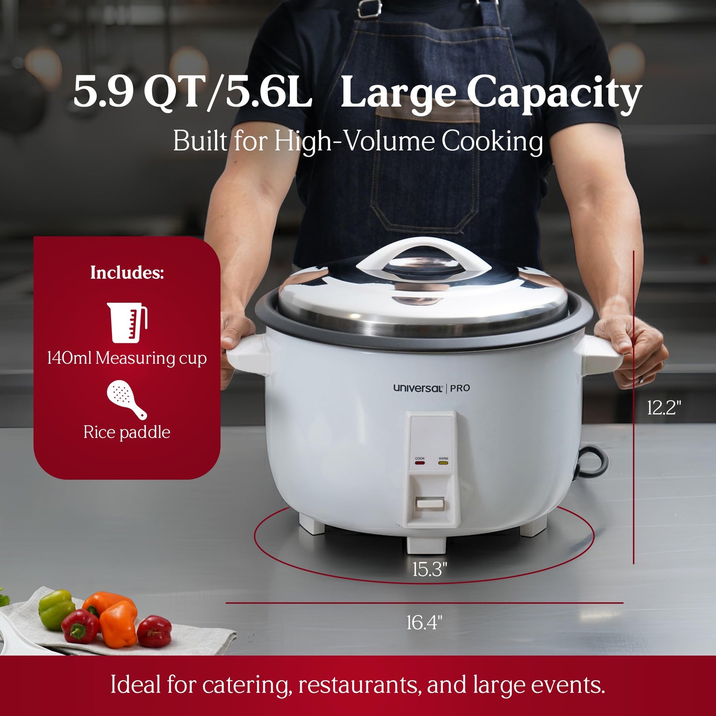Universal PRO Magna Commercial Rice Cooker, 35 Cups Uncooked and 70 Cups Cooked Rice, 5.9QT Large Rice Maker with Nonstick Inner Pot, One Touch Operation, Auto Keep Warm, Electric Rice Cooker for Restaurants, Catering, and Hotels, Easy to Clean