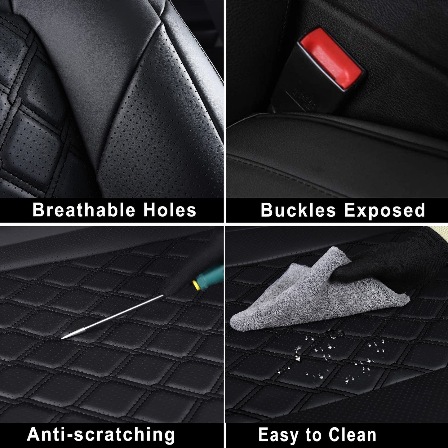 Huidasource Custom Fit RAV4 Front Car Seat Covers, Leather Seat Cushion Cover Accessories Fit for 2019-2024 Toyota Rav4 XLE LE XLE Premium Limited(Not for Hybrid/Adventure/TRD Off-Road/Prime, Black)