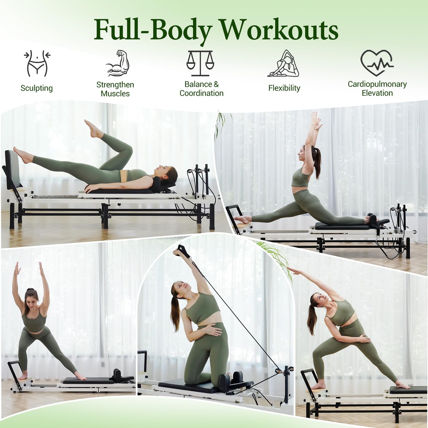 PAETA Pilates Reformer, 91" Foldable Reformer Pilates Machine with Adjustable Reformer Heights, Pilates Equipment with Piano Wire Spings and Jump Boards(Black)