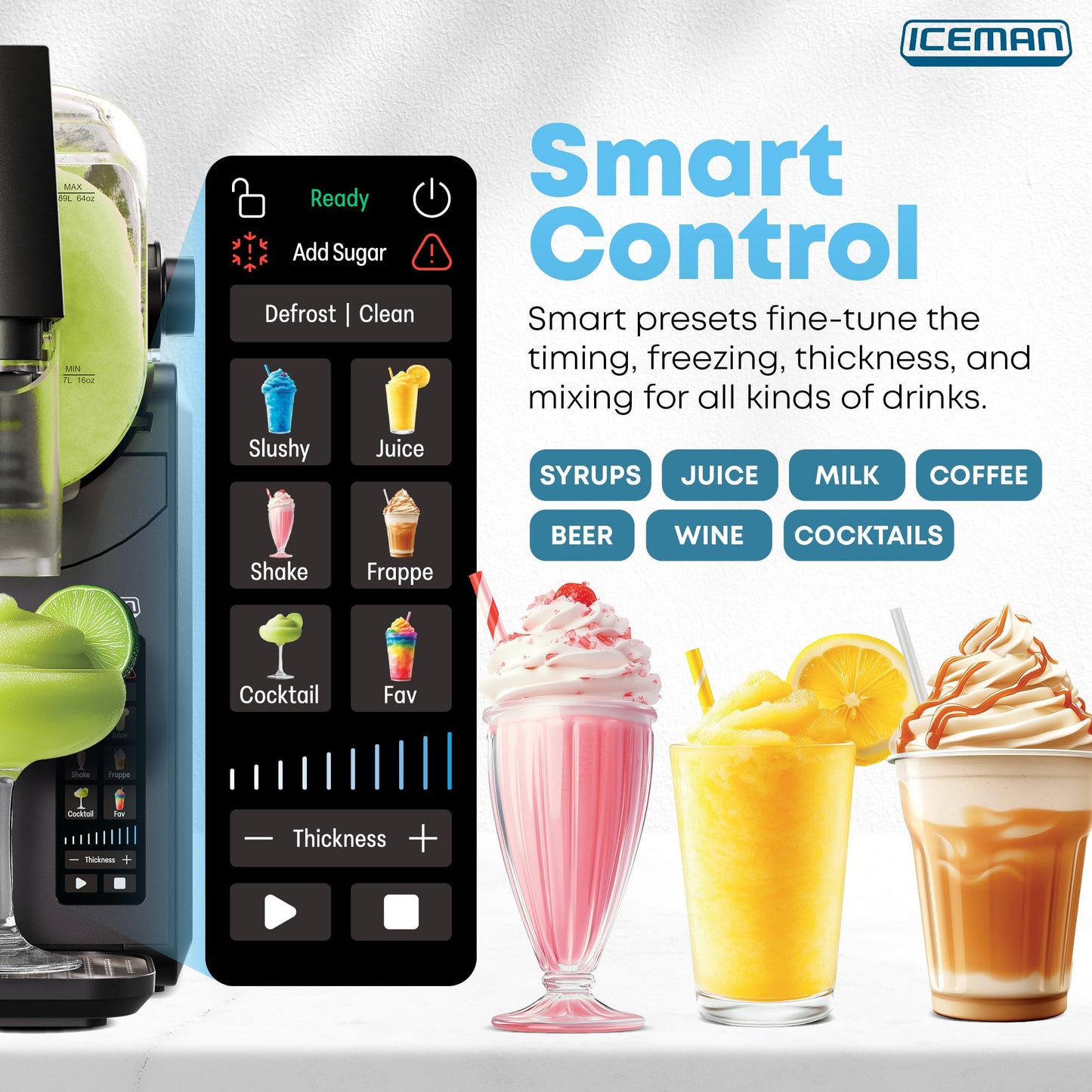 Iceman by Chefman Slush-Ease MAX 90oz Slushie Machine, 64oz Liquid Capacity Frozen Drink Maker & Slushy Machine with 5 Presets and LED Display, Perfect for Frozen Margaritas, Frappes, Smoothies