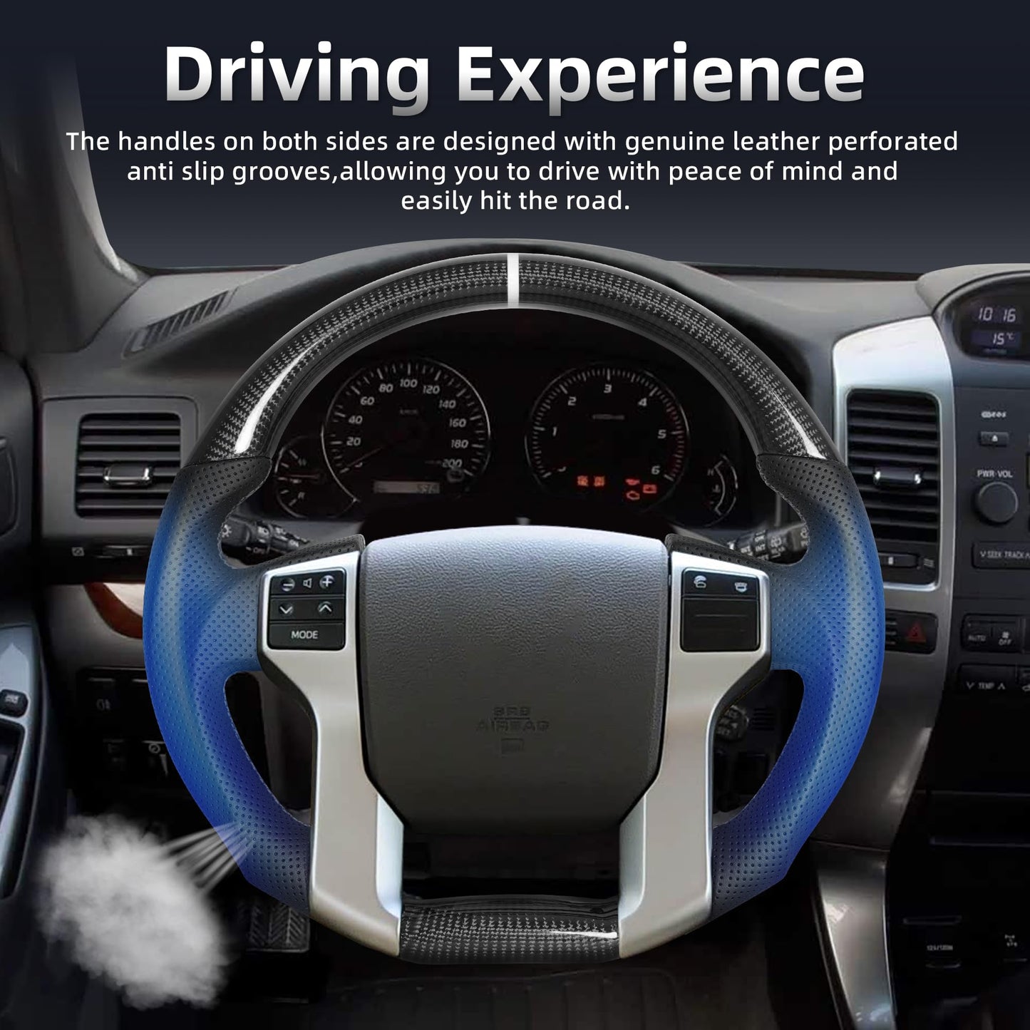 Carbon Fiber Steering Wheel With White Stripe for Toyota Tacoma 2012-2023/Prado LC150 2010-2017/Tundra 2014-2021/4Runner 2010-2024 Steering Wheel D-Shaped Flat Bottom