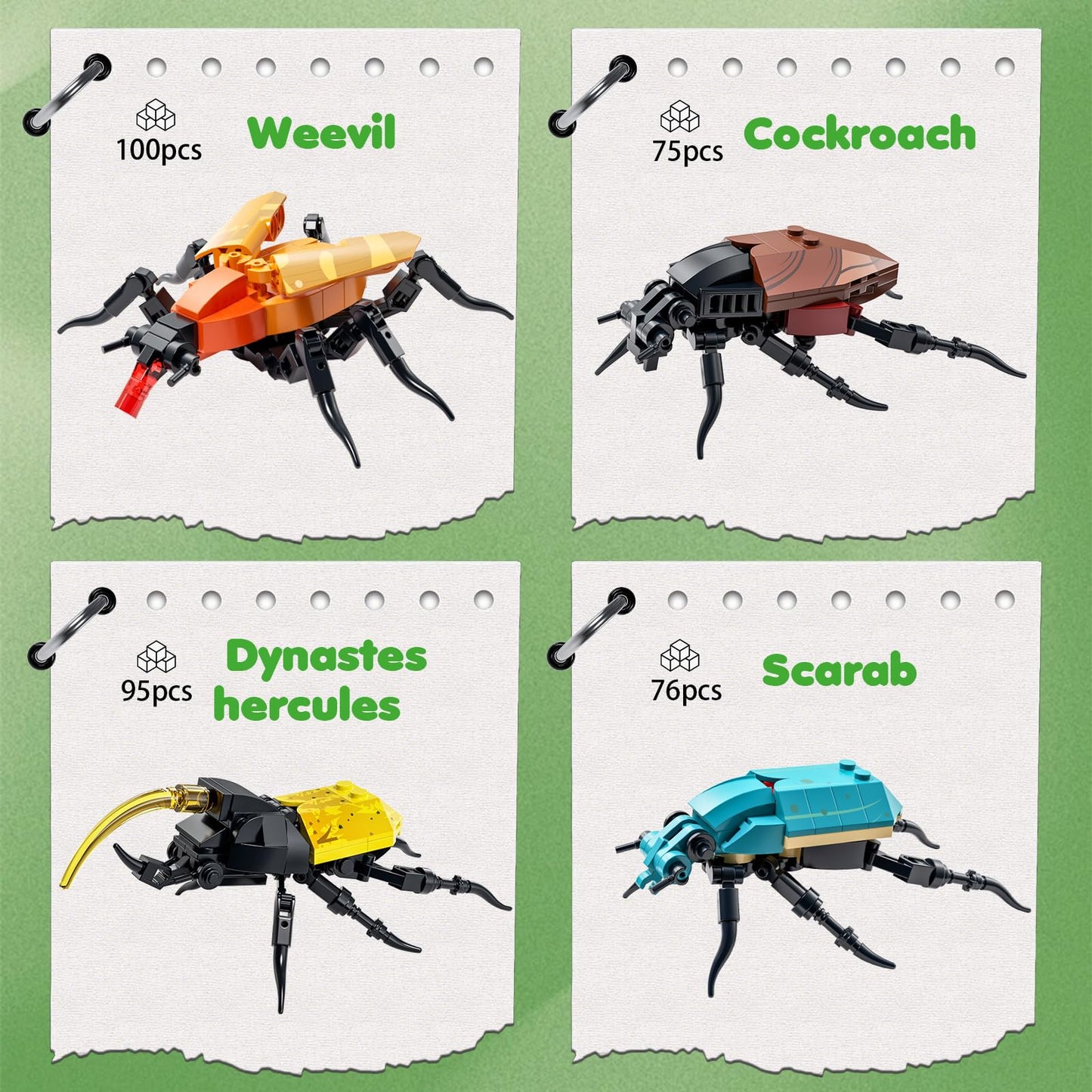 Flubecrux Bugs Insects Collection Building Sets, 8 in 1 Animals Party Favors Toys for Kids, Bugs Building Kits Nature Home Display Decor, Birthday Xmas Gift Idea for Boys and Girls 6 8 12+