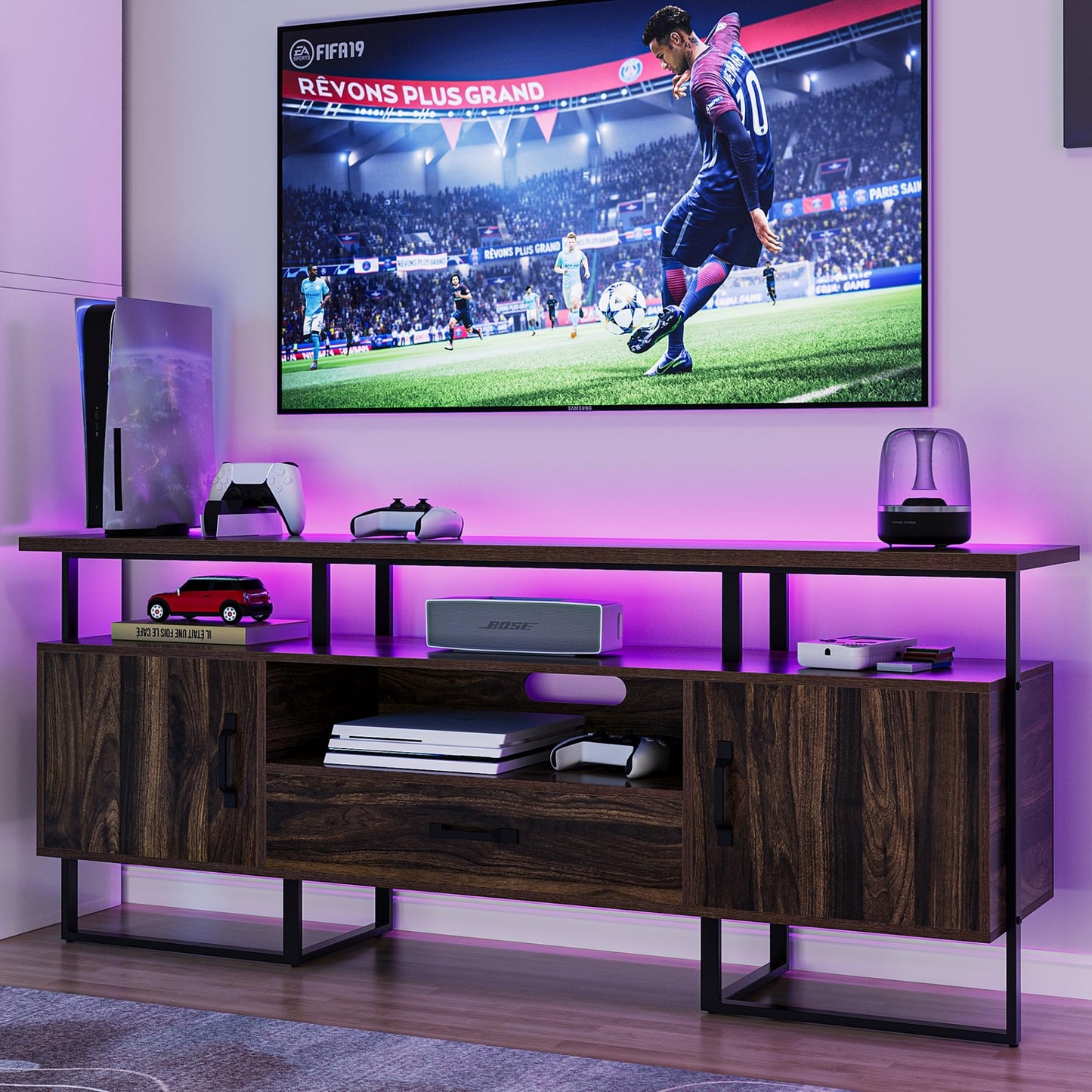 IDEALHOUSE 70 inch TV Stand for TVs up to 75", Industrial Entertainment Center with Storage Drawer and Open Shelves, TV Console Media Cabinet for Living Room, Bedroom, Rustic Brown