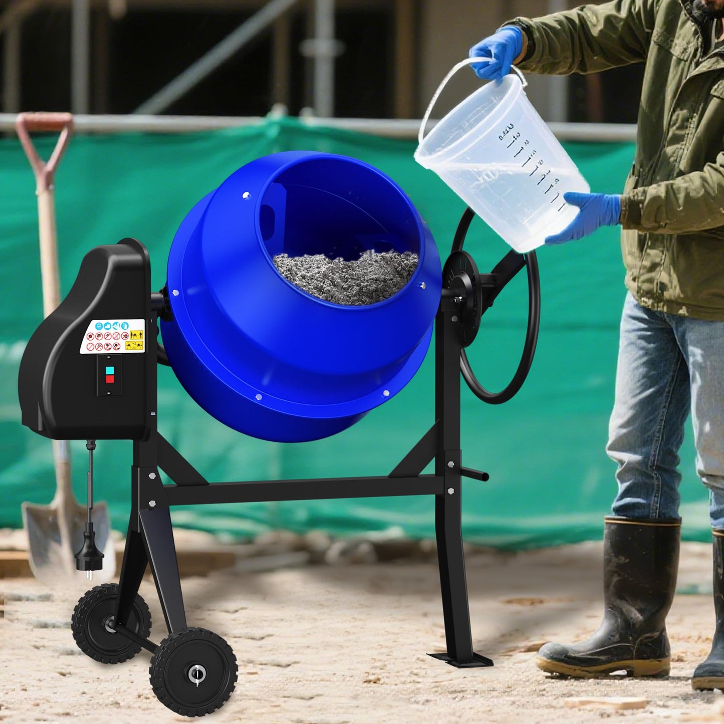 SILVEL 4.3 Cu.Ft. Concrete Mixer Machine, 450W 3/5HP Electric Cement Mixer Machine with Wheel and Stand for Stucco