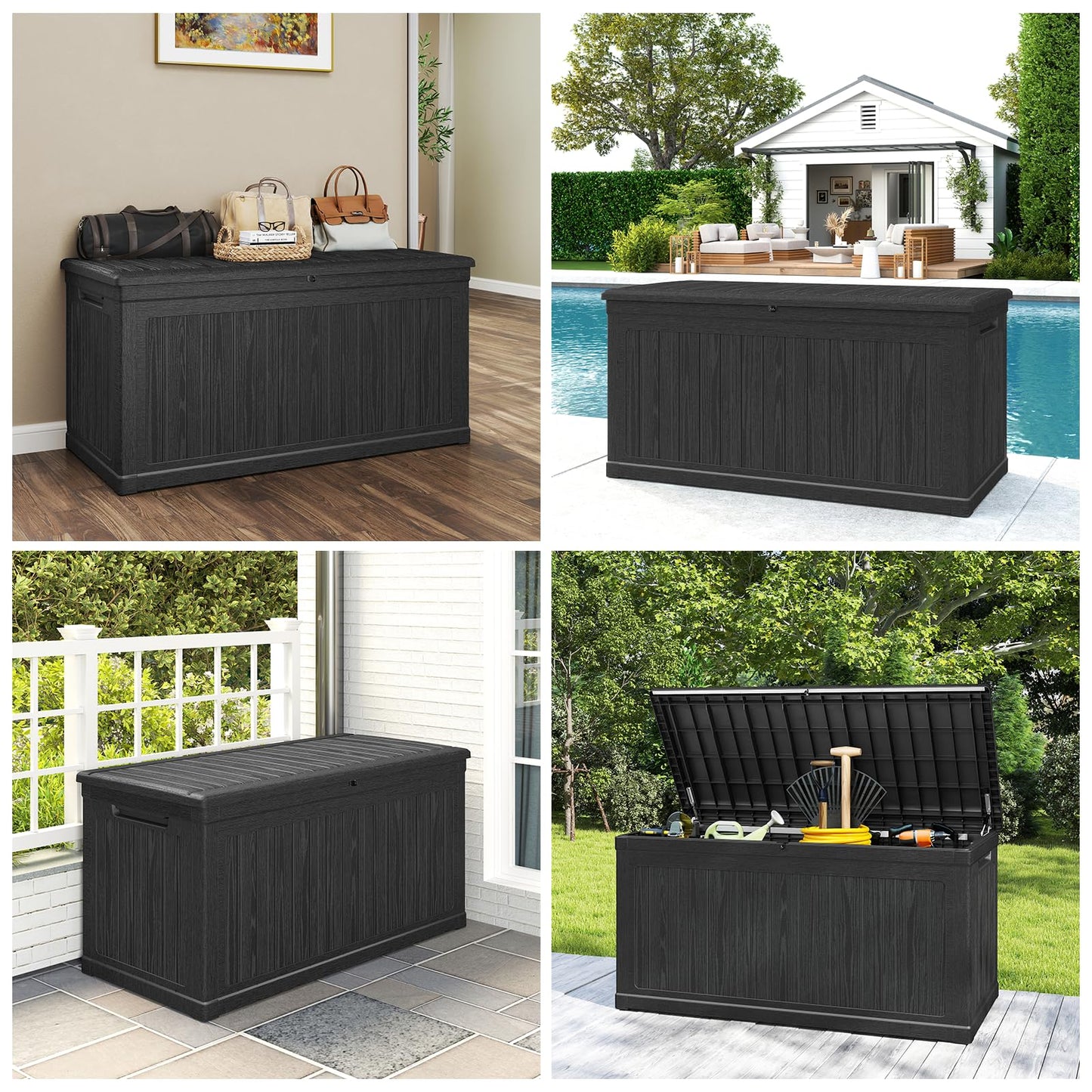 Skepphlay 260 Gallon Deck Box Lockable, Outdoor Storage Box Waterproof and UV Resistant, Large Patio Storage Box with 1000 lbs Capacity, for Garden, Patio Furniture, Pool (Black)