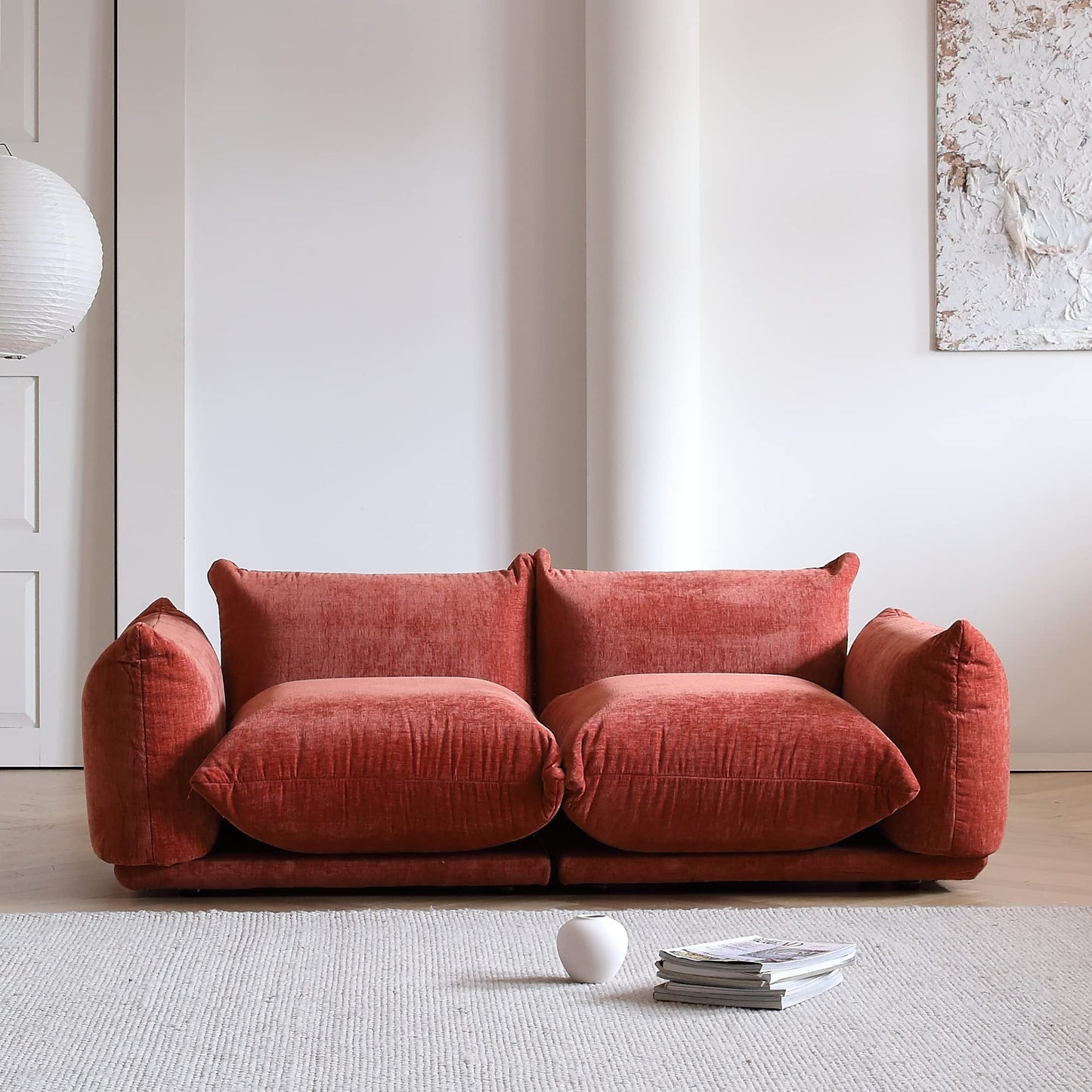 WJShome Modular Sectional Couch, Lovesofa Convertible Sofa, 77.16in Minimalist Modern Chenille Yarn 2 Seater Living Room Sofa Set for Office & House, Red