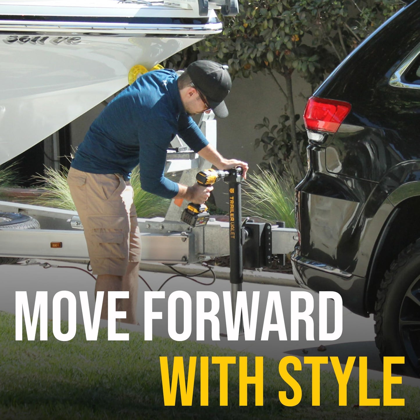 Trailer Valet Side Mount Trailer Jack with Drill-Powered Operation and Wheel Attachment, 5,000 LB Static Capacity, Wrinkle Black Finish, Manual Crank and Drill Adapter Included