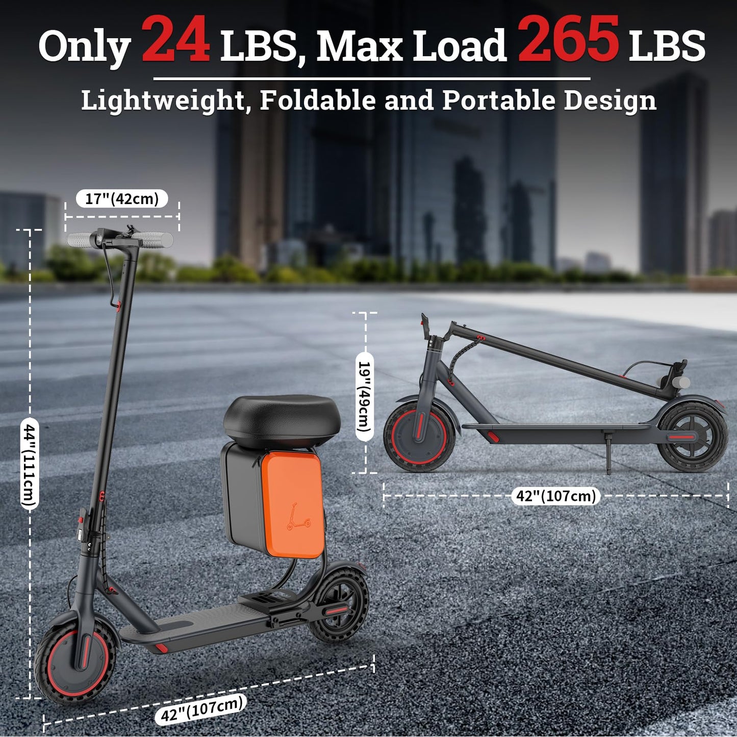 Qlaway 8.5" E Scooter for Adults 19 MPH 350W Motor 187.2WH Battery, Motorized Scooter Up to 15 Miles Range, Foldable, Bearing 265 LBS/APP Control with Seat