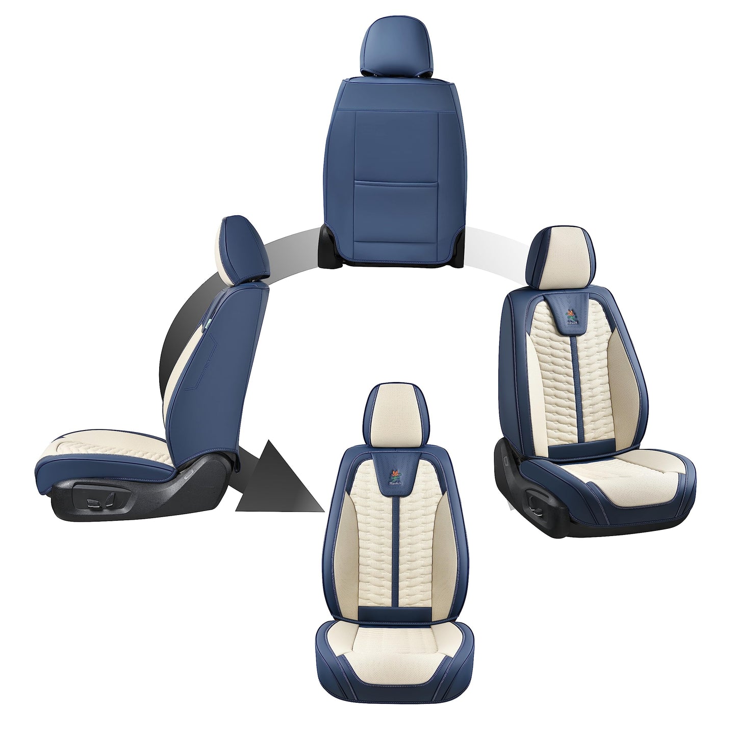 FLORICH Seat Covers for Cars, Seat Covers Full Set 5 Seats, Waterproof Leather Car Seat Covers, Front and Rear Seat Covers, Universal Seat Protector Accessories for Most Vehicles-Blue&White