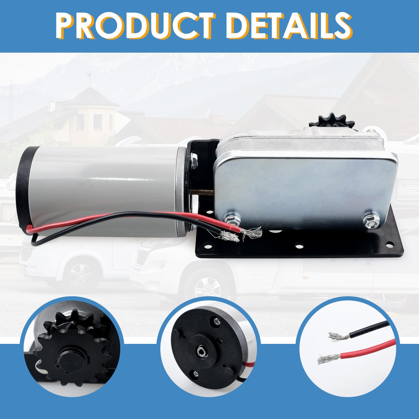 MiCCiKA 225008 rv Slide Out Motor Compatible with BAL Accu-Slide Cable Slide Out System, with R25076 R25076-1 RV Slide Out Gear Box and R25075 High Torque Motor for Travel Trailer Camper | 12V