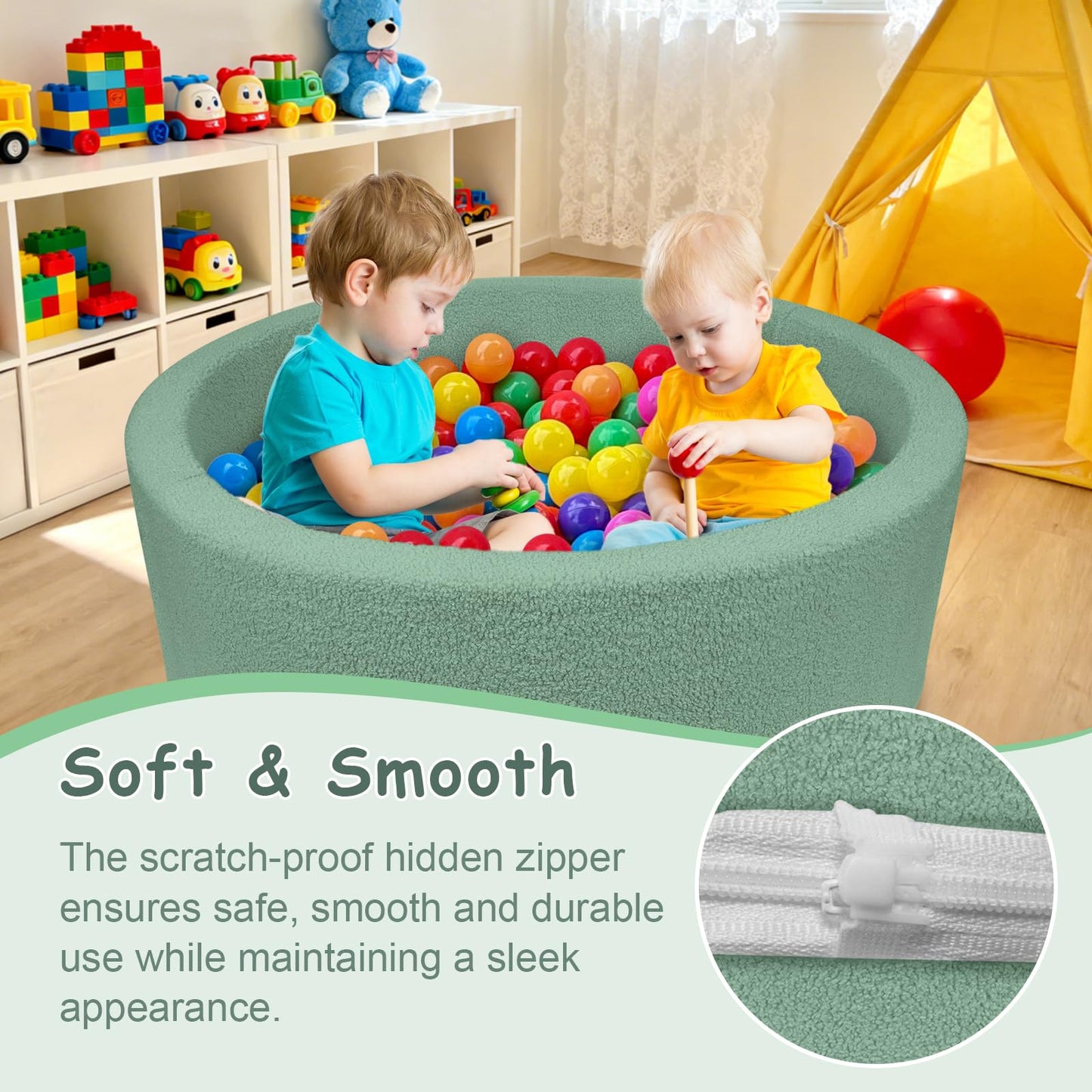 MEOGETY Kids Foam Ball Pits for Toddlers Babies Dogs Cats, Soft Infant Baby Ball Pit Pool for Girls and Boys Gifts, (Balls NOT Included) Imitation Teddy Colours