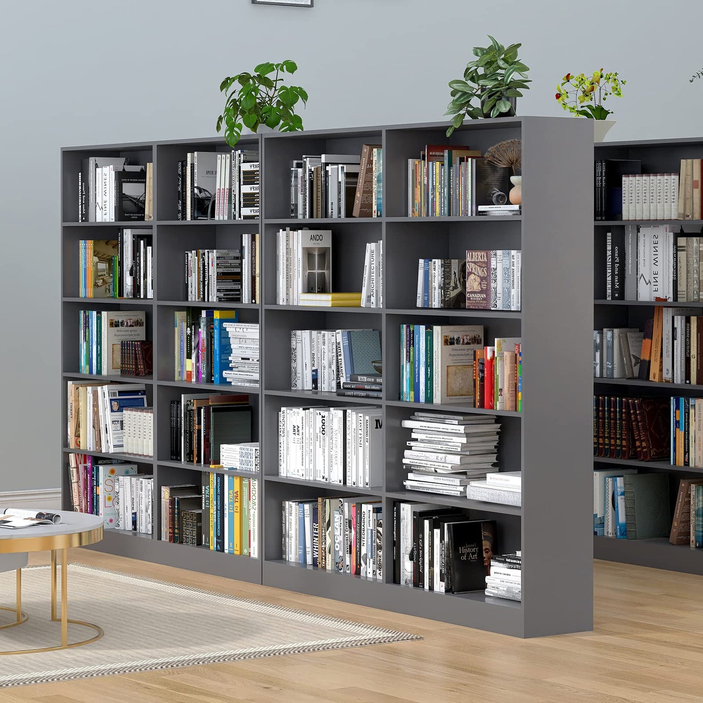 LZ-DONGMAN Wood Bookcase 5-Shelf Freestanding Display Shelf Organizer Wooden Bookshelf for Home Office School (Grey 11.8" D x 31.5" W x 67.9" H)