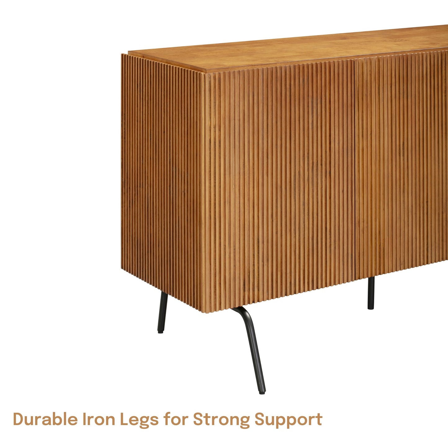 NTC Veil Modern Sideboard with 3 Doors, Buffet Cabinet with Vertical Groove Design and Metal Legs, Storage Cabinet for Living Room, and Hallway, Effortless Assembly, Teak Look