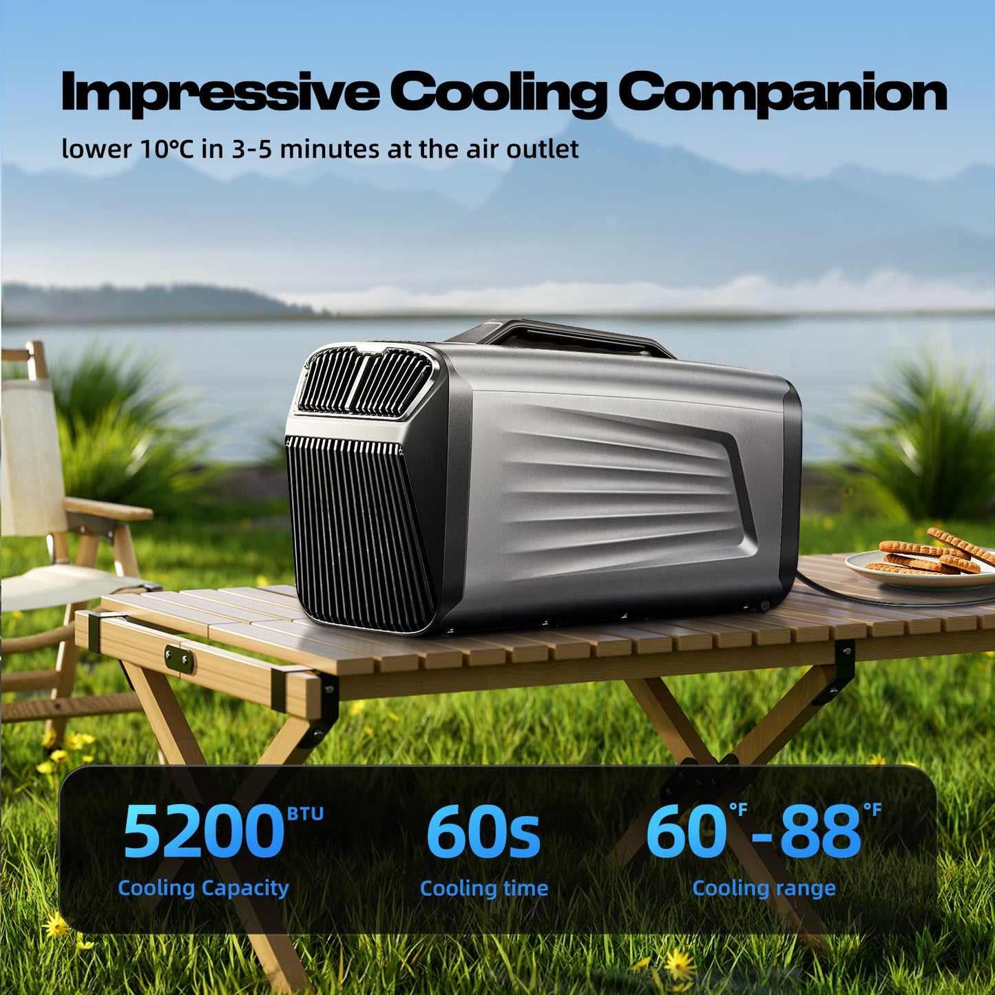Outohome 5200BTU Portable Camping Air Conditioner For Tent Outdoor and Indoor Use,Suitable For RV,Truck,Van and Car Cooling (Dark Silver)