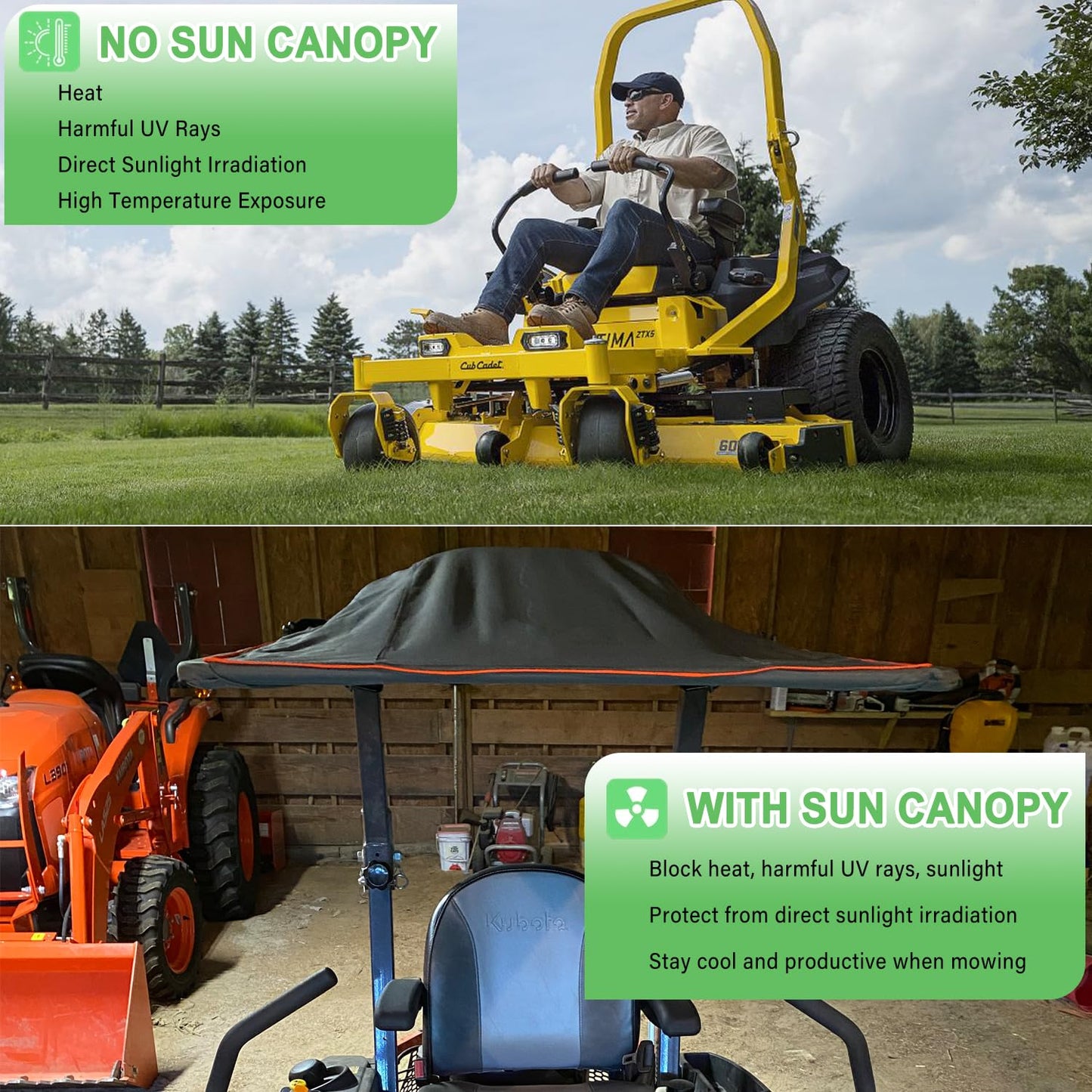 Bonbo Riding Mower Sun Shade Sun Canopy Fits for Husqvarna Zero Turn Mowers and Lawn Tractors with ROPS Bars