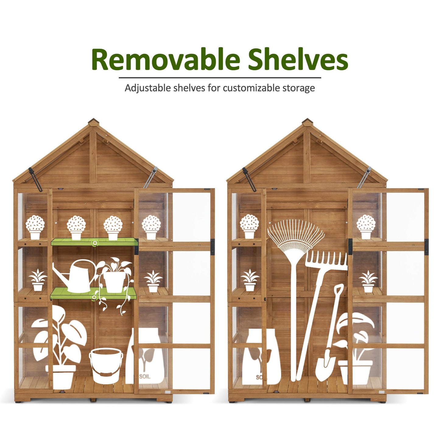MCombo Wooden Greenhouse Outdoor with Openable Roof Vent and Adjustable Shelves, 0826 (Natural)