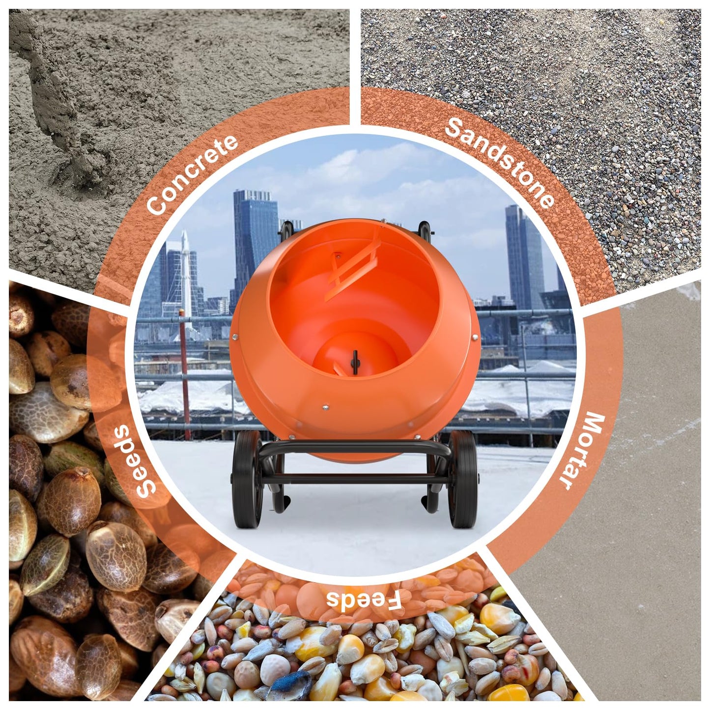 5.5CuFt Heavy-Duty Electric Cement Mixer 550W，220V Portable Concrete Mixer with Steel Frame & 2800 RPM Motor，Wheelbarrow Style for Construction, Garden, DIY