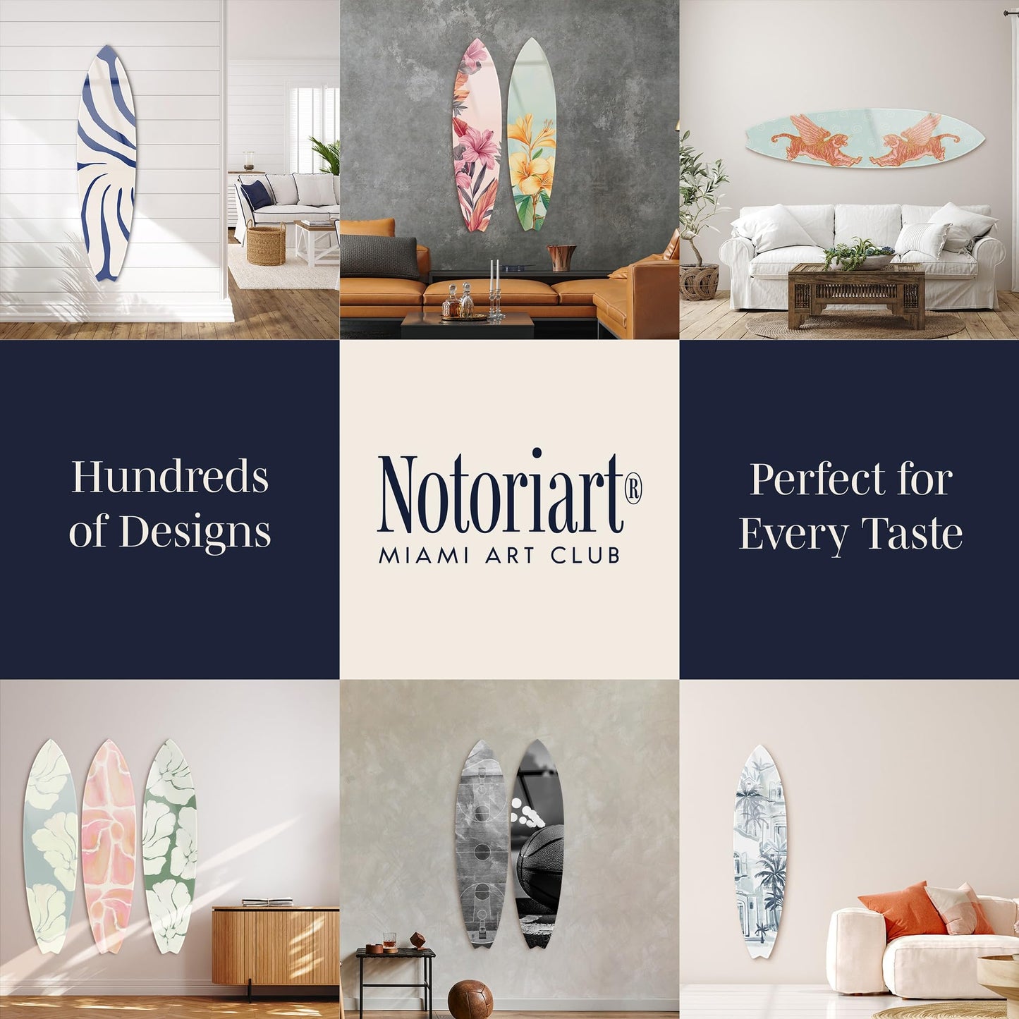 Notoriart Nature Boheme Surfboard Acrylic Wall Art Die-Cut Coastal Modern High-Gloss Home Decor, 15" x 60"