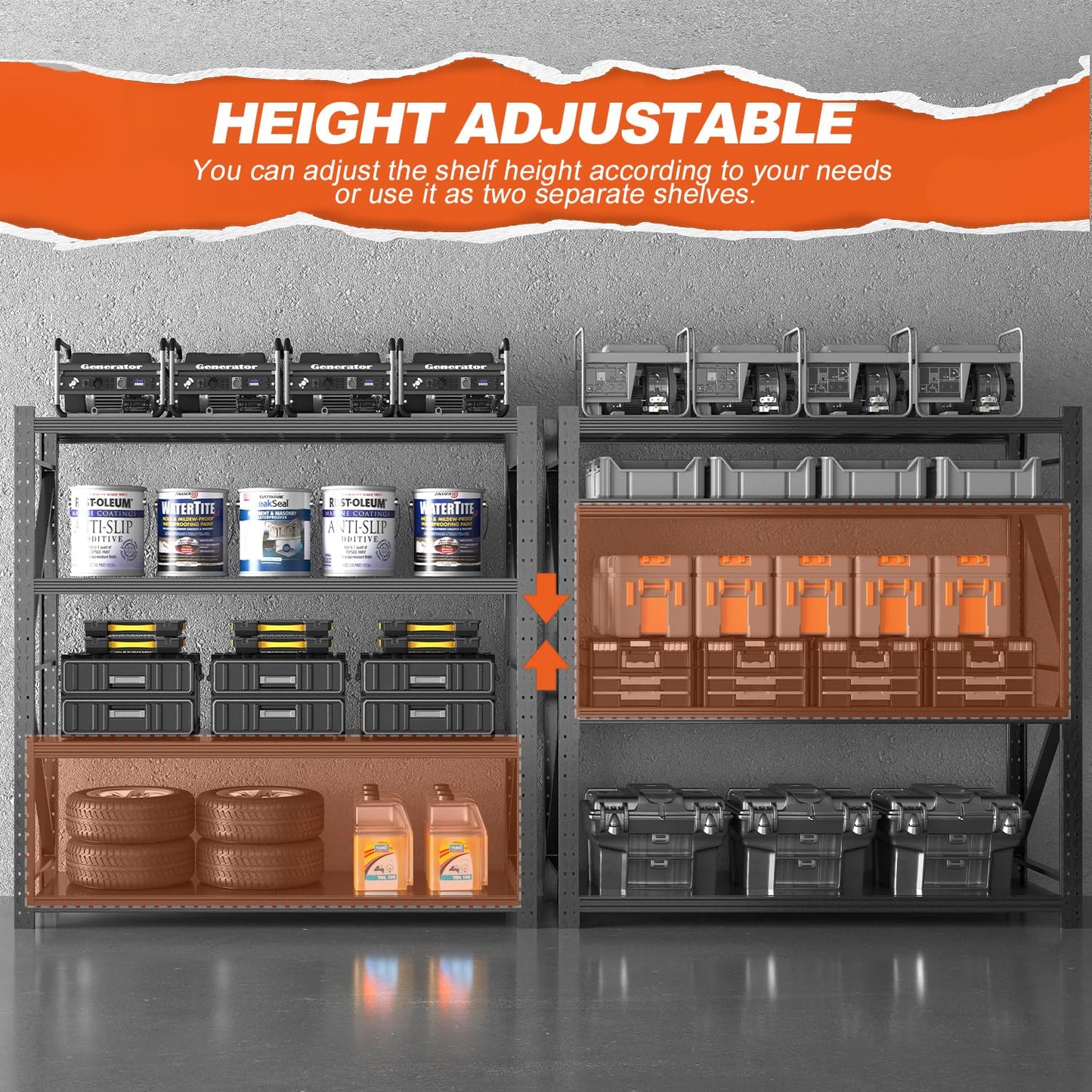 Jaqiumn Metal Garage Shelving Unit, Heavy Duty Adjustable Industrial Storage Shelves, Steel Storage Rack for Garage, Warehouse, Basement, Black, 64.6" H x 67" W x 21.7" D, 1 Pack