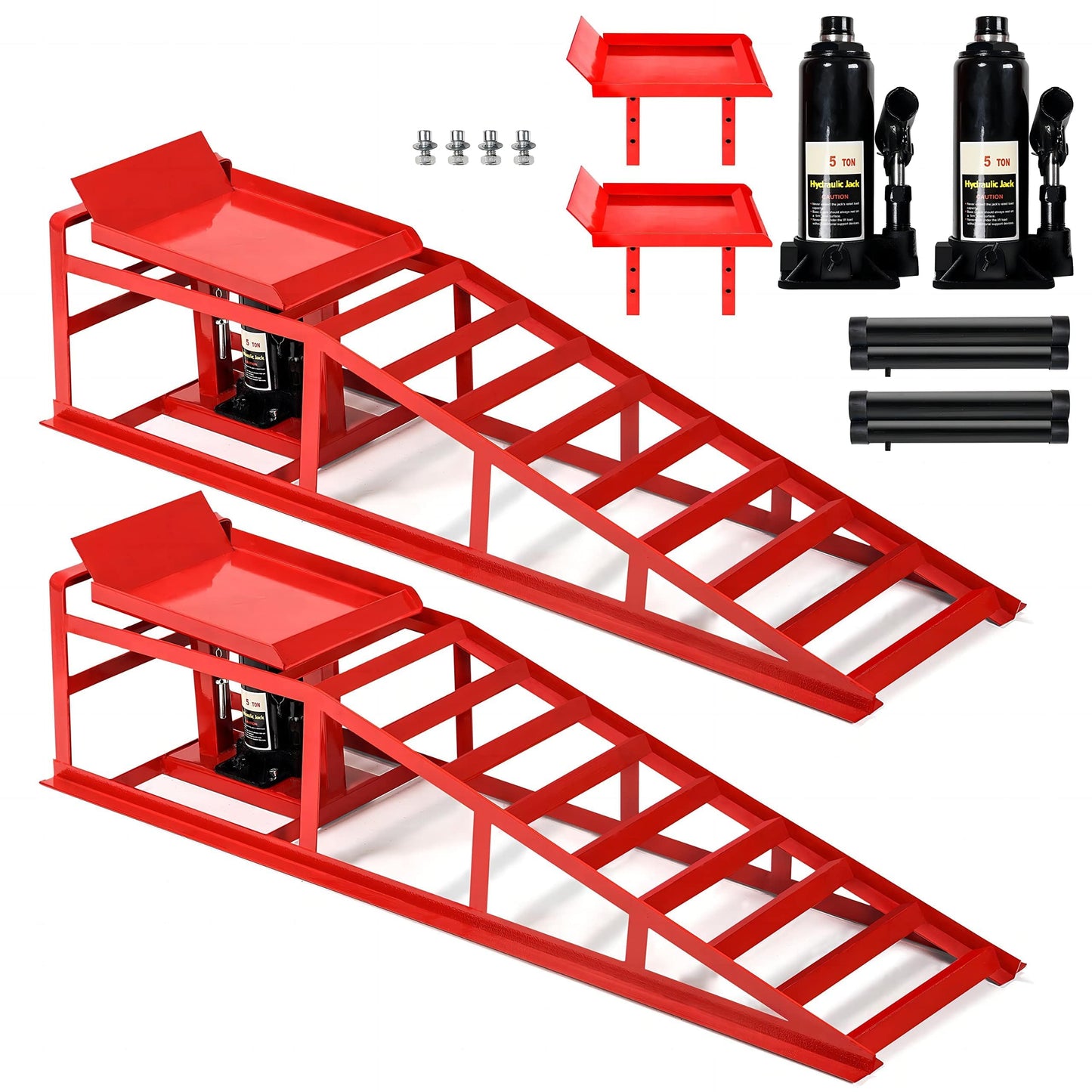 2PCS 5T 11060lbs Hydraulic Car Ramps, Heavy Duty Hydraulic Vehicle Ramps Lift Ramp, Portable Car Ramps for Oil Changes, Car Lifts for Home Garage, Vehicle Auto Garage Repair