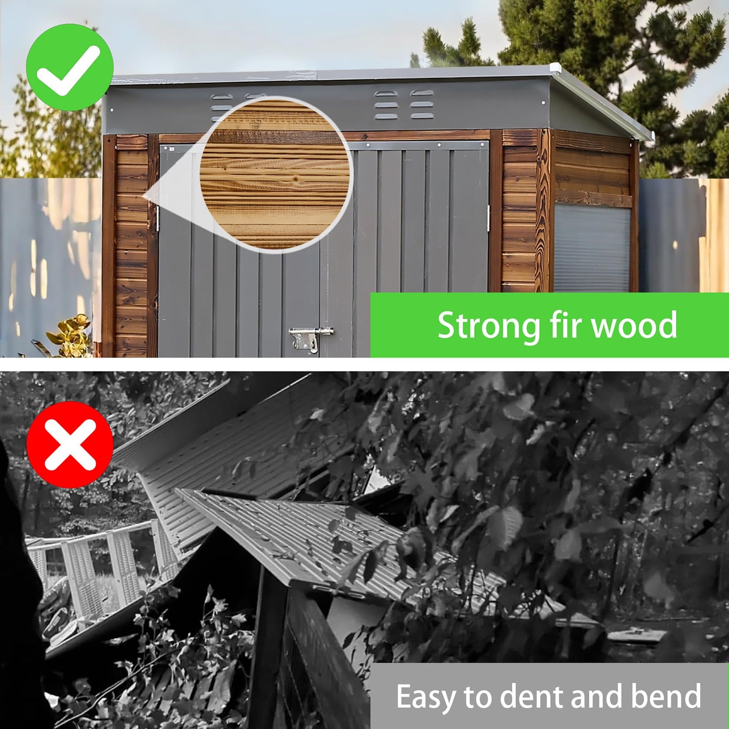 EUHOME 3x5FT Wood Outdoor Storage Shed with Lockable Double Doors & Ventilation Windows for Garden, Lawn, Patio