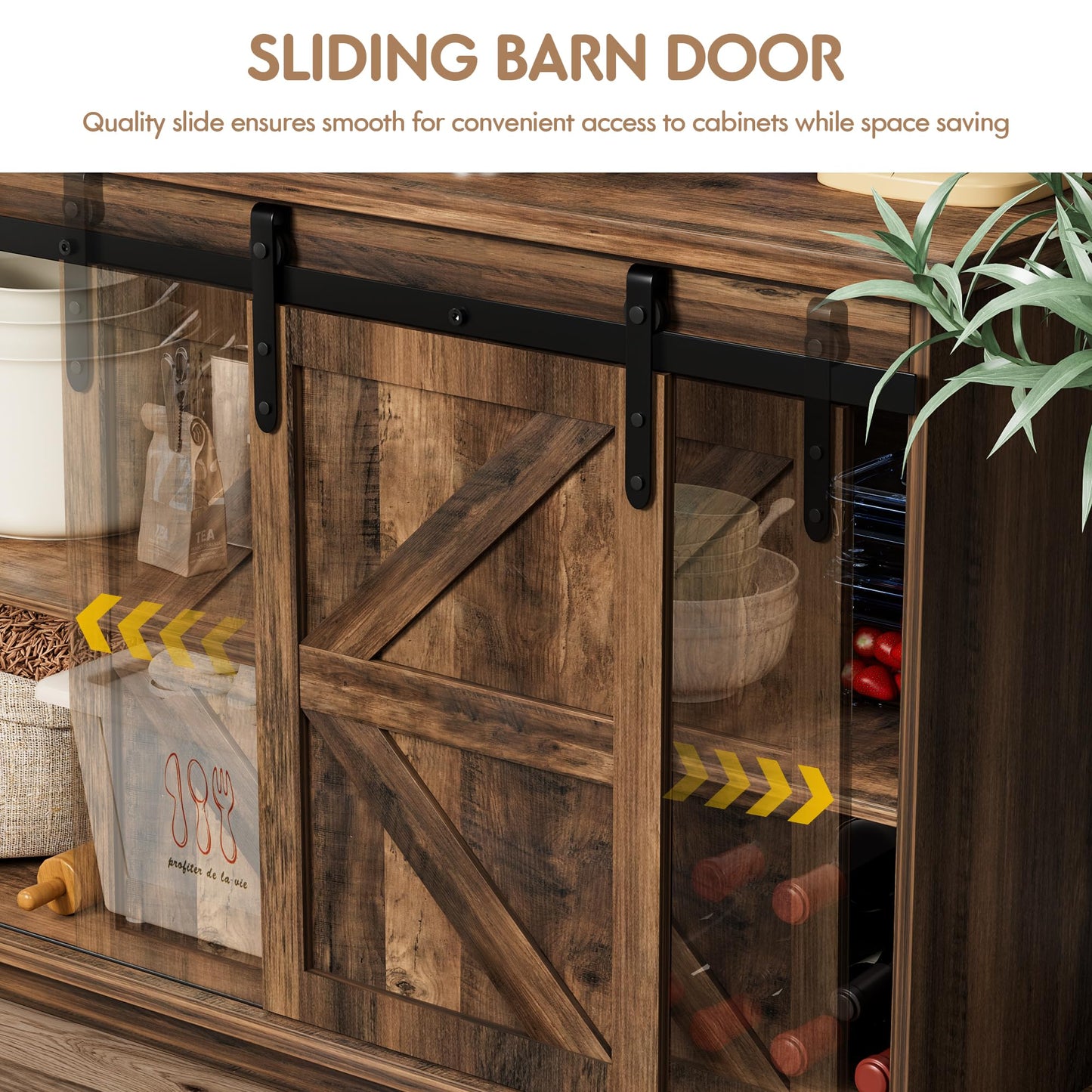 Shahoo Farmhouse Sideboard Buffet Cabinet, Coffee Bar Storage with Sliding Barn Doors, Shelf for Home Dining Room, Barnwood