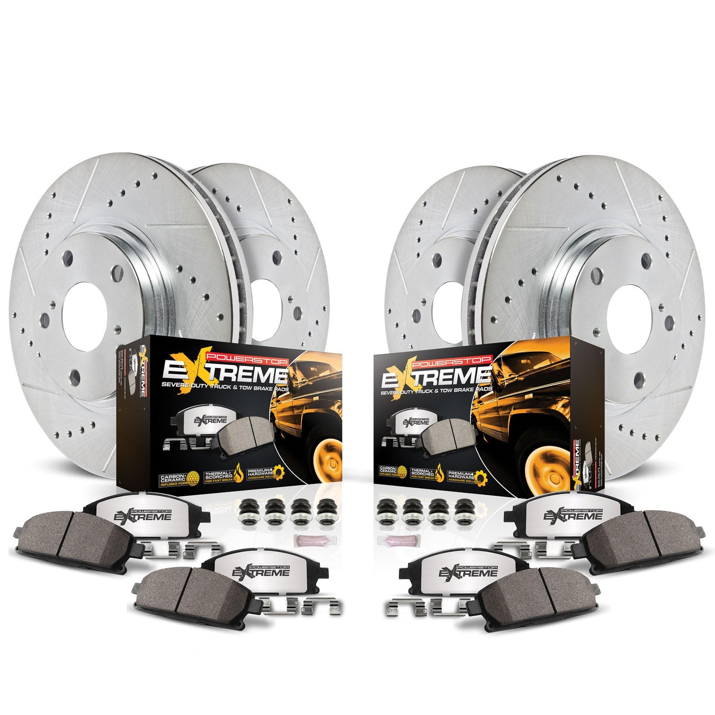 PowerStop Front & Rear Brake Kit For Freightliner Sprinter 1500 2019-20 |Mercedes-Benz Sprinter 2500 2019-24 - Truck & Tow Carbon Fiber Ceramic Brake Pads + Drilled & Slotted Rotors Upgrade, K8661-36