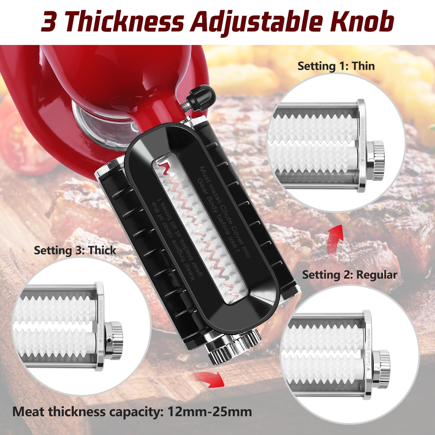 Adjustable Thickness Meat Tenderizer Attachment for Kitchenaid Stand Mixers, Meat Tenderizer Tool, Steak Cuber Processor Accessories for Kitchen aide,Dishwasher Safe