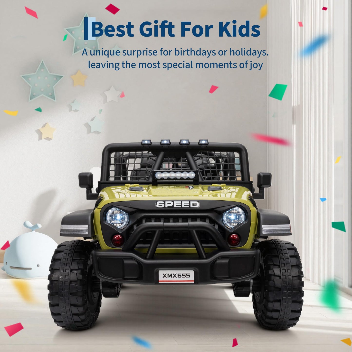 24V 2 Seater Kids Electric Truck with Parent Remote Control, 4WD Ride on Car for Toddlers & Kids 4-8, 100Min Battery, Dual Motor, All Terrain Electric Vehicle Gift for Boys Girls