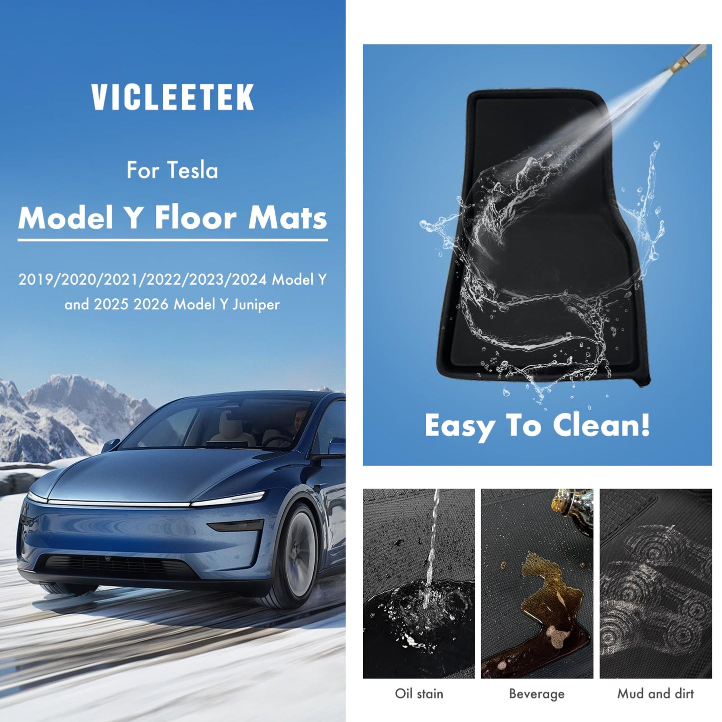 Premium TPE All-Weather Floor Mats for Tesla Model Y 2019-2026 Juniper with High Edges,1st & 2nd Row Waterproof Car Accessories, Pedal Safe Design, Easy to Clean