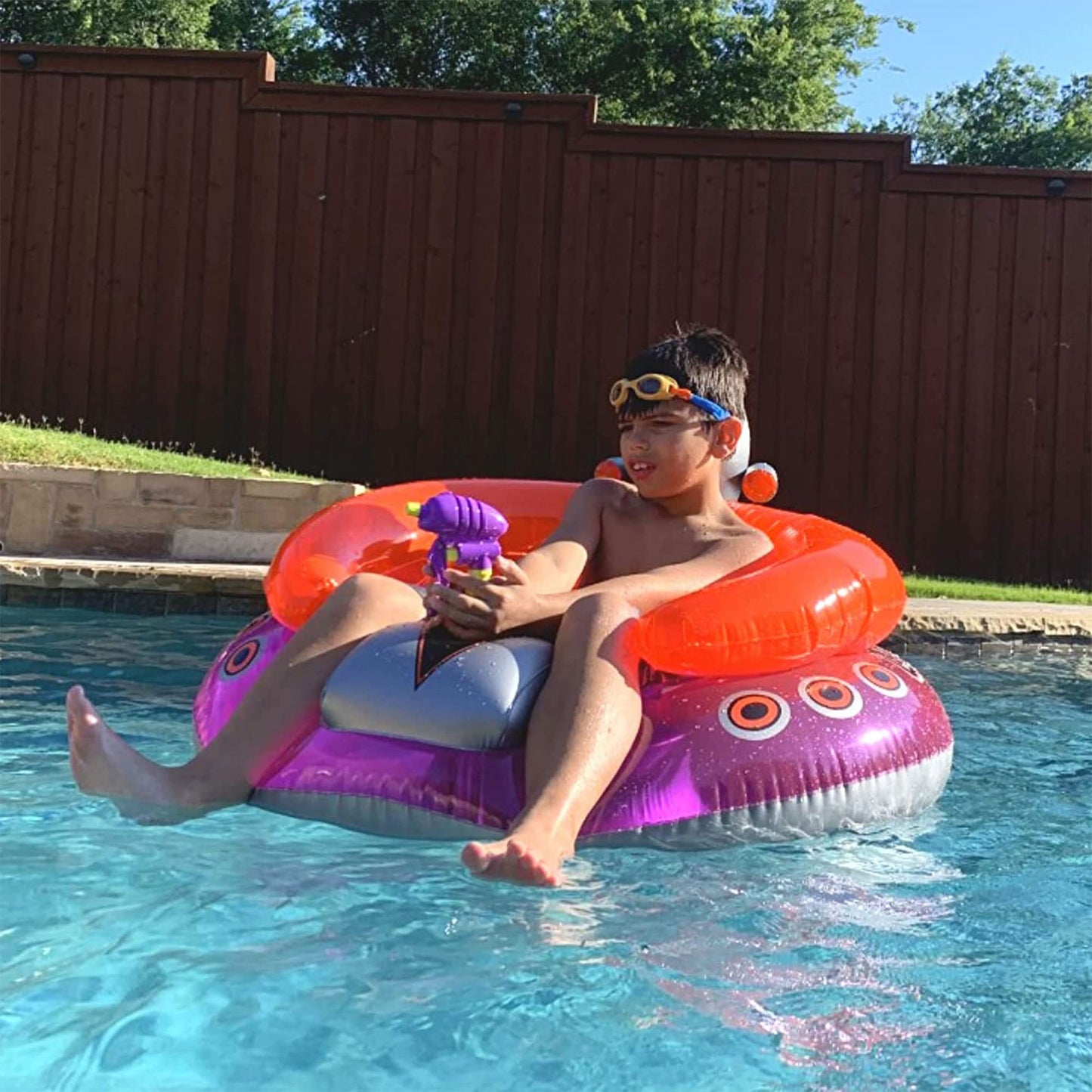 SWIMLINE ORIGINAL Inflatable UFO Spaceship Pool Float Ride On With Fun Constant Flow Laser Ray Gun Water Squirter For Kids | Cool Retro Style | For Beach Ocean Pool Lake | Extra Thick Large Floatie