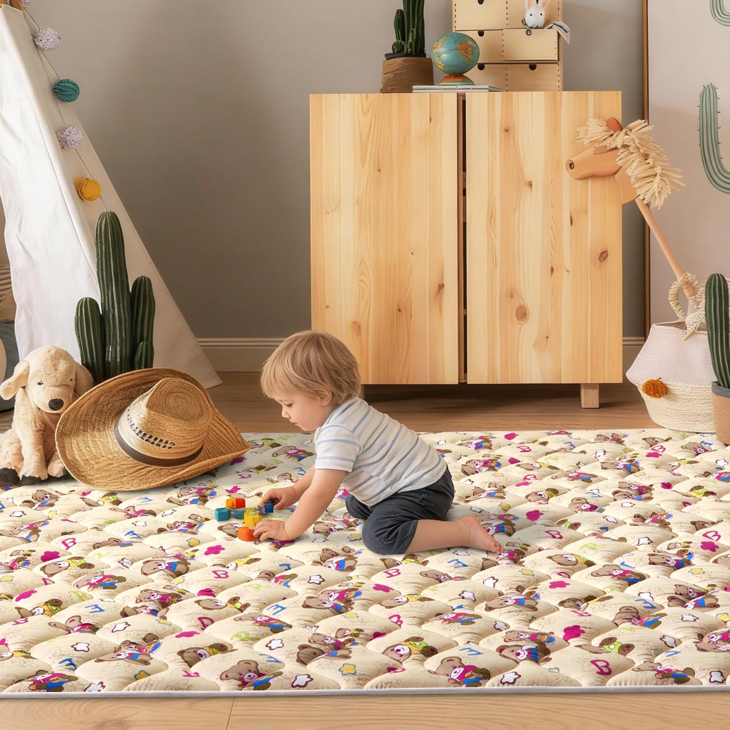 Baby Play Mat - 65" X 50",Premium Thicker Foam Machine Washable, Extra Large Anti-Slip Soft Cushioning Foam Playmats for Babies and Toddlers, Foldable Baby Crawling Mat for Playpen