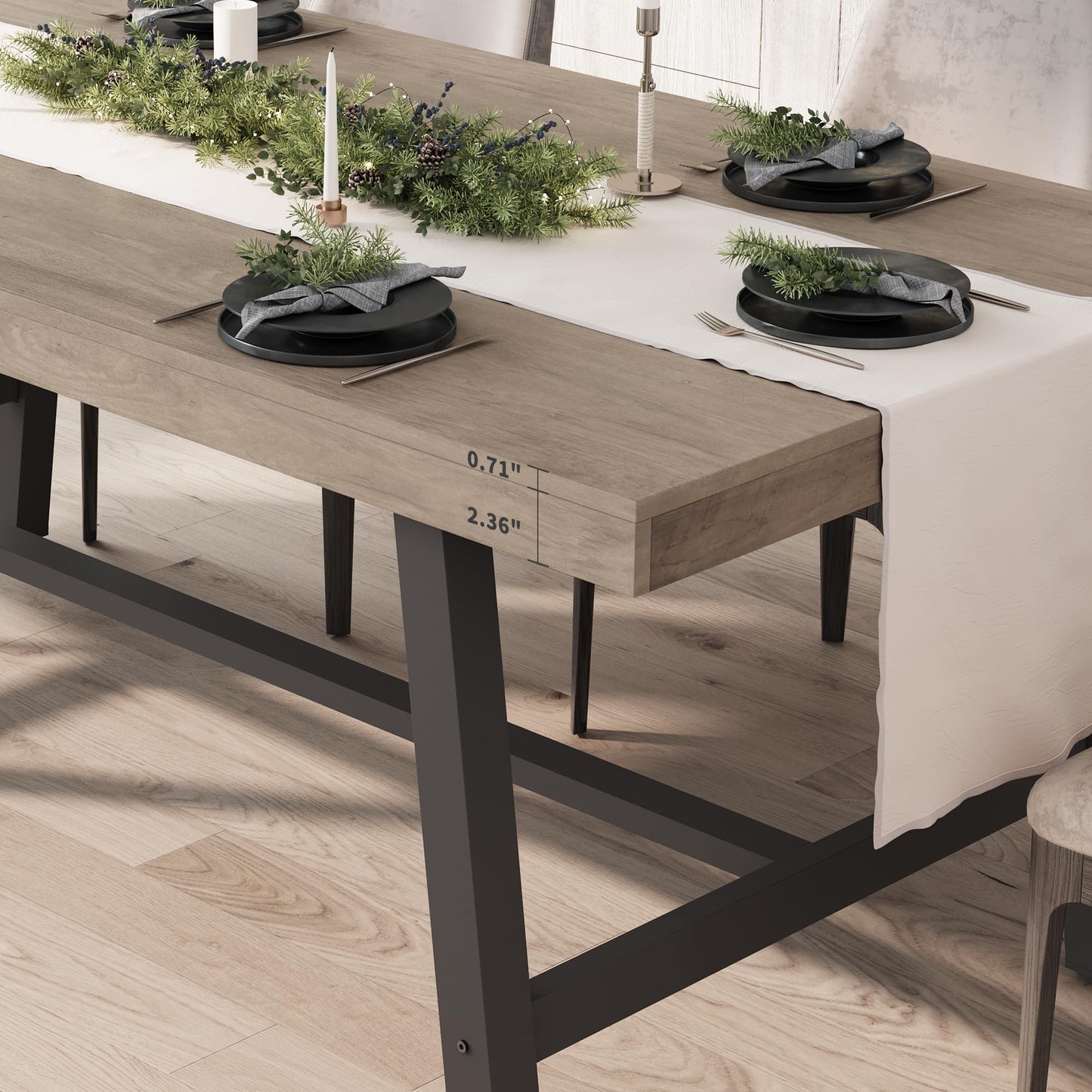 GarveeHome Industrial Dining Table for 6-8 People, 70.87" Long Wooden Kitchen Table with Sturdy Metal Frame & Grey Finish, Seats 6 Rectangular Counter for Dinner, Kitchen, Dining Room - Grey