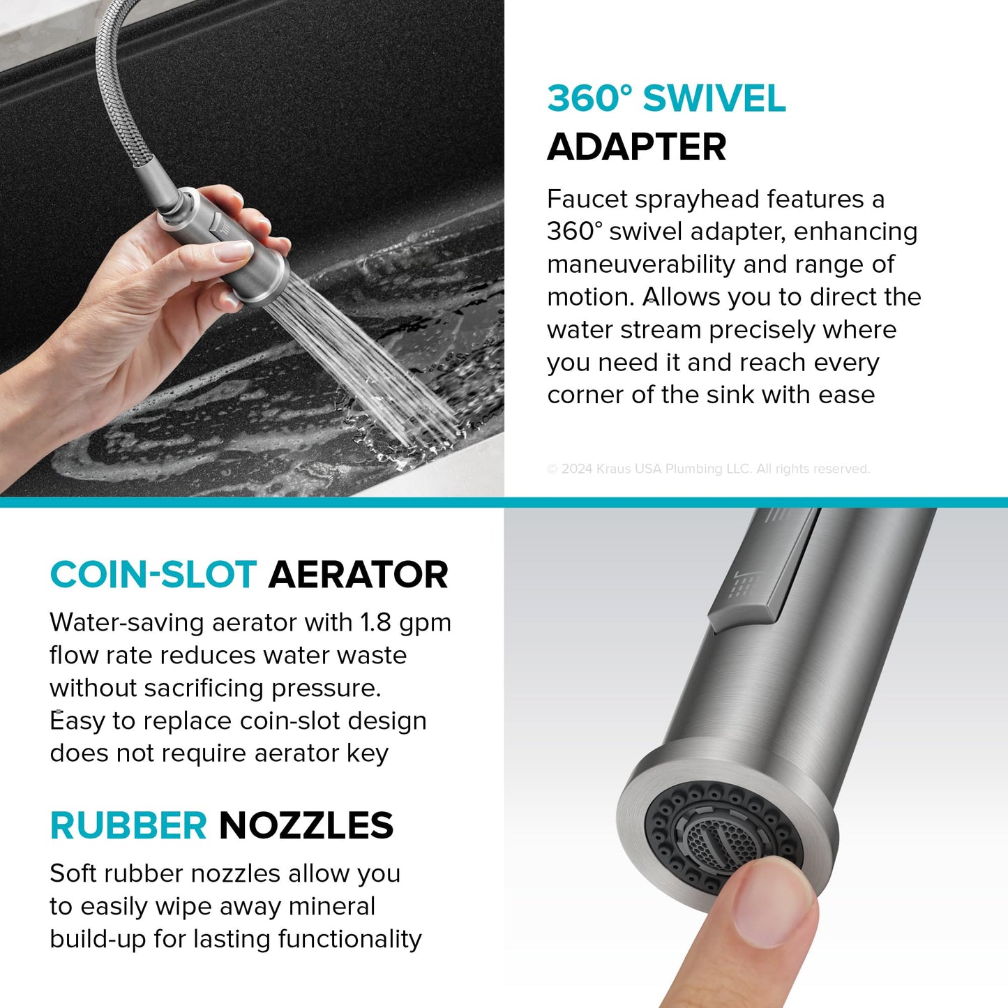 KRAUS Torak Pull Down Kitchen Faucet in Matte Black with 2 Function Sprayer, Pre-Attached Water Lines, and Mounting Hardware, KPF-2840MB