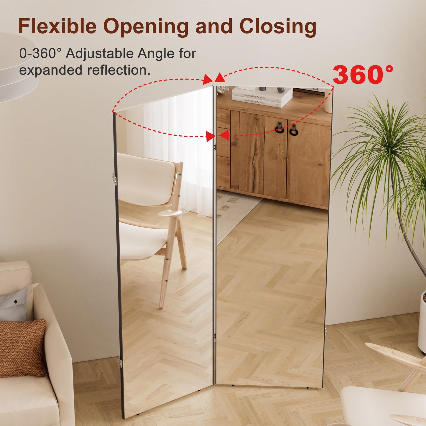 brisafe NanoMirror Space-Saving 360° Folding Full Length Mirror, 71" x 47" Ultra-Large Wall Mounted Shatterproof Foldable Design for Home Gym, Yoga, Dance, Fitness Studio, Silver