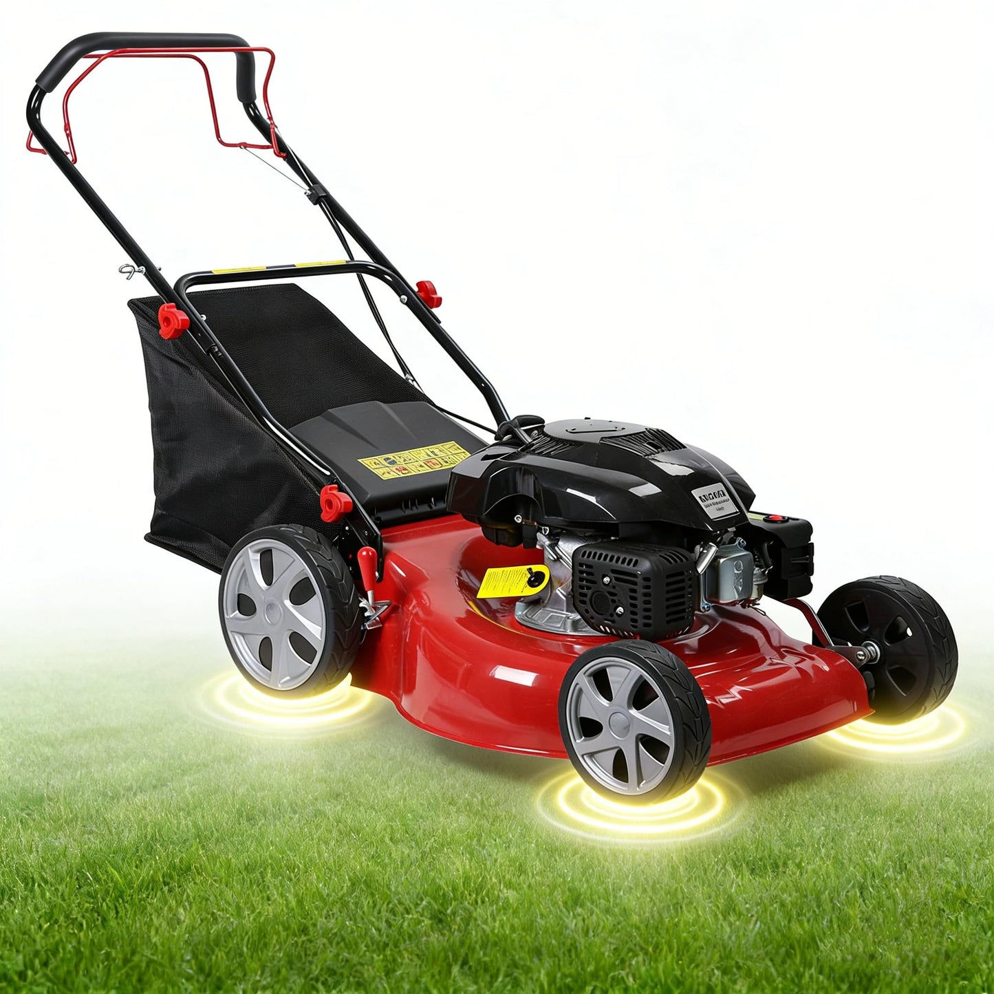 3 in 1 Self-Propelled Gas Lawn Mower with 141cc Engine,20 Inch Cutting Deck&50L Grass Bag-Push Walk-Behind Mower with Big Wheels,8-Level Height Adjustment,and Foldable Design for Effortless Lawn Care